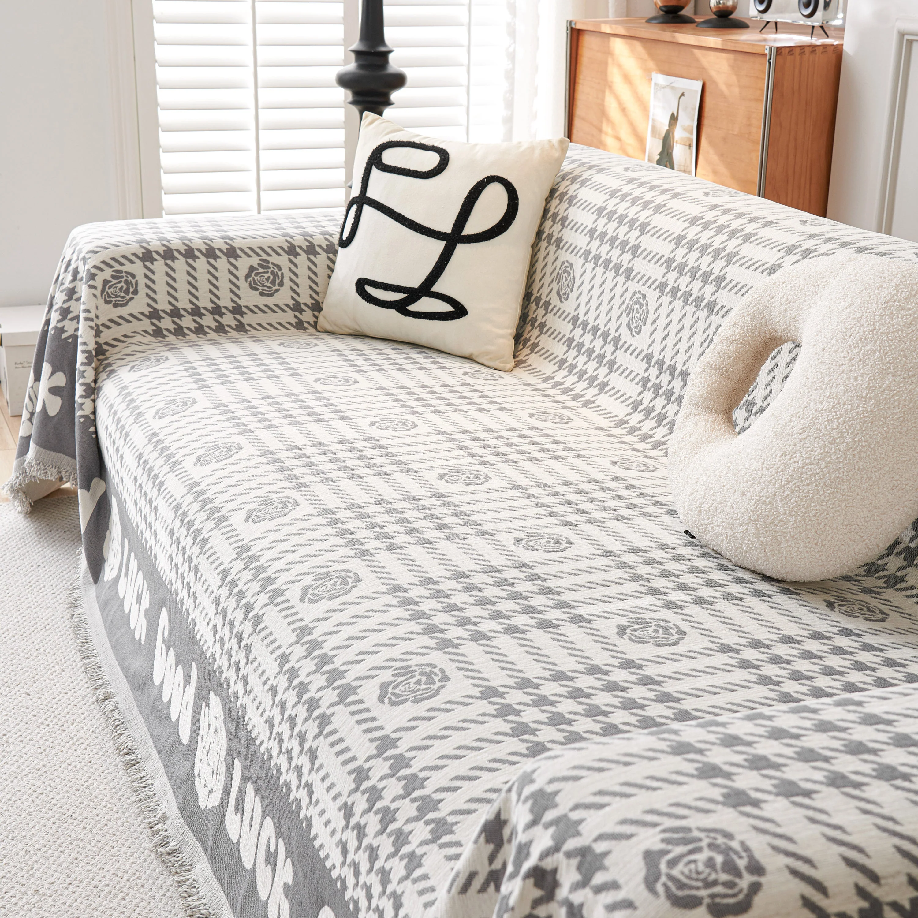 Chenille Houndstooth Sofa Throw Cover, Scratch Proof Cozy Throw Blankets for Couch - Image 86