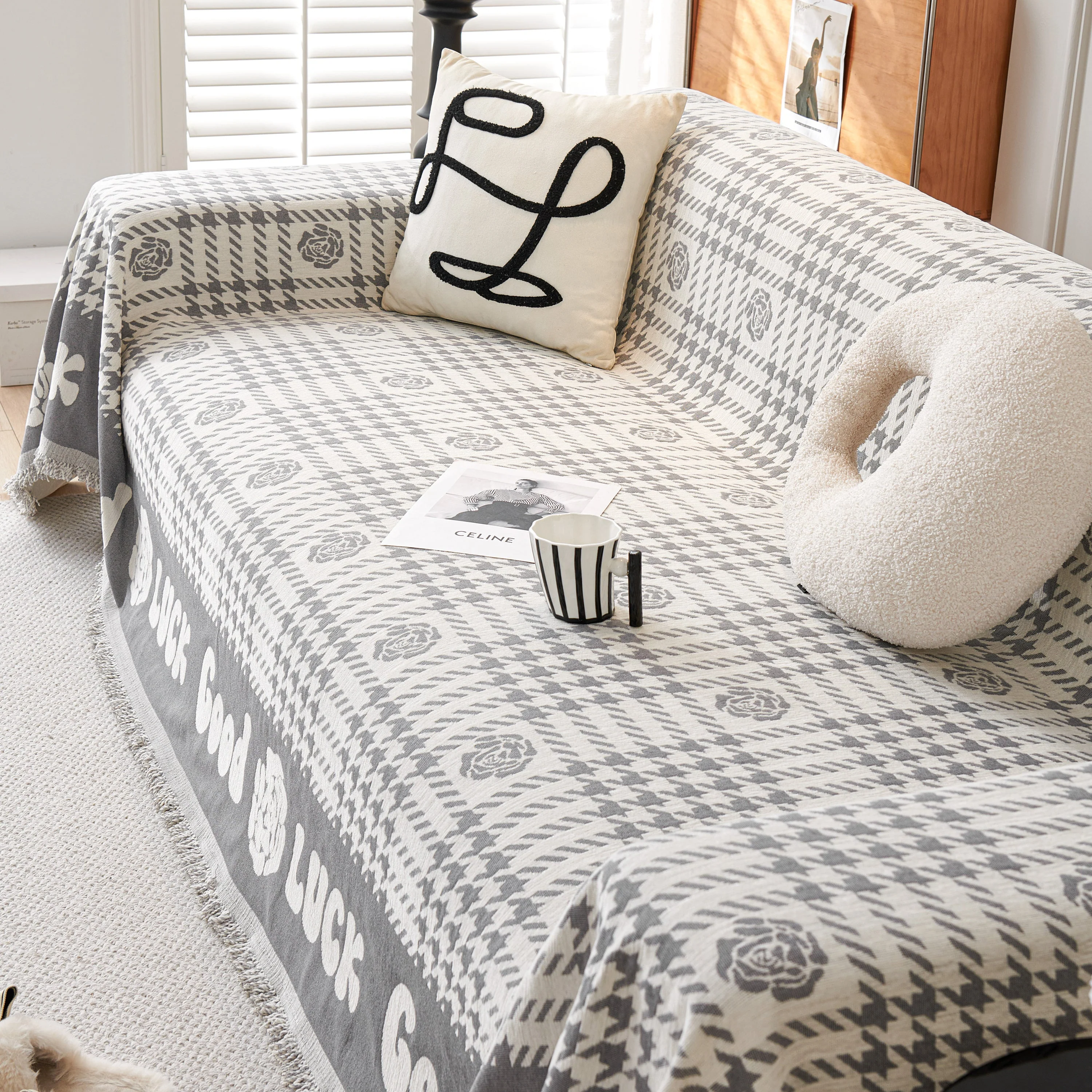 Chenille Houndstooth Sofa Throw Cover, Scratch Proof Cozy Throw Blankets for Couch - Image 88