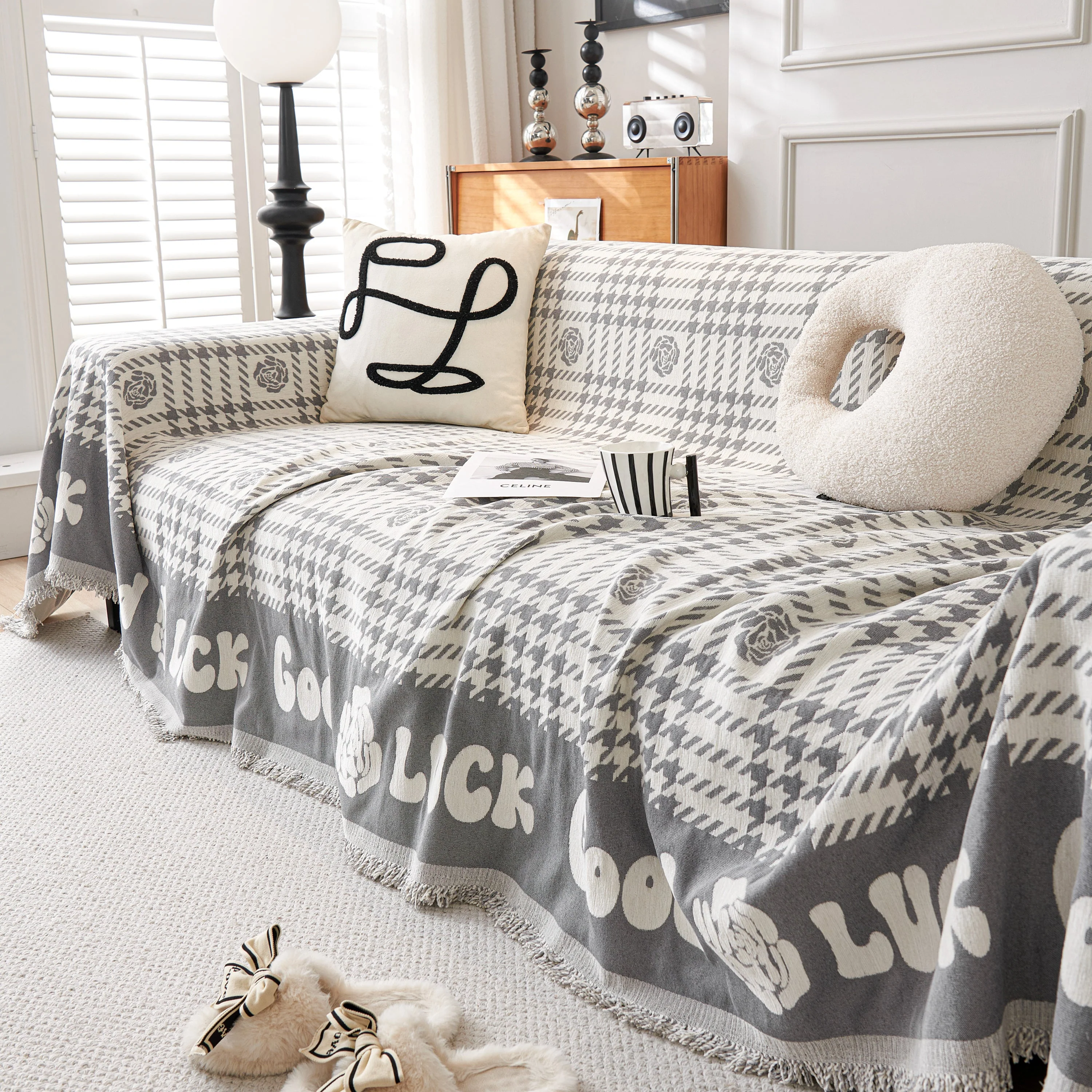 Chenille Houndstooth Sofa Throw Cover, Scratch Proof Cozy Throw Blankets for Couch - Image 91
