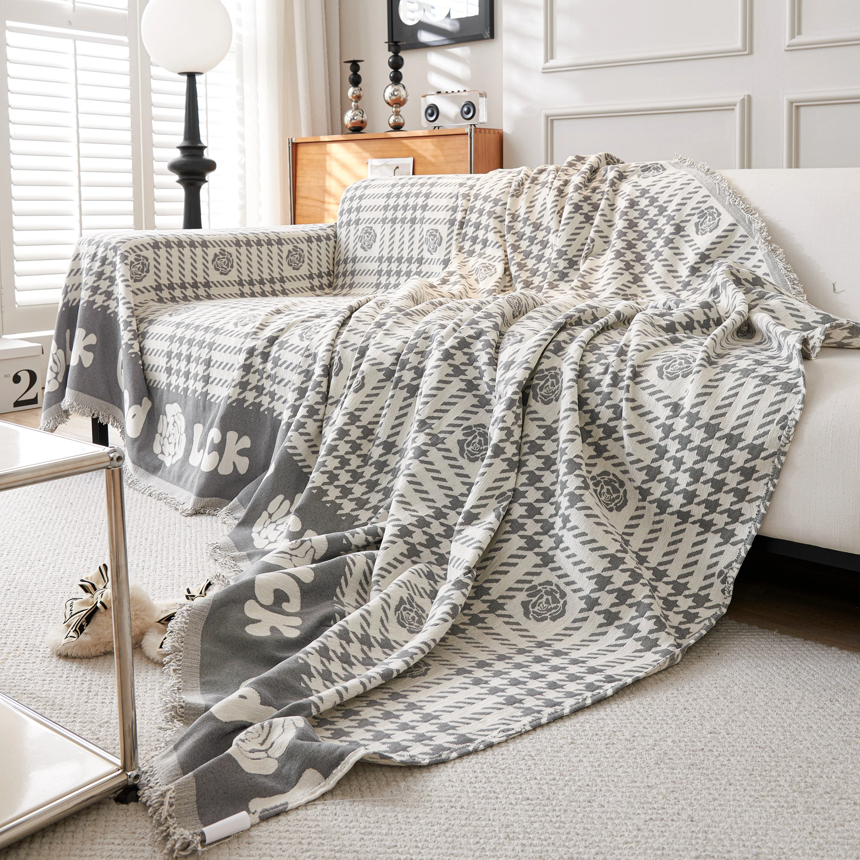 Chenille Houndstooth Sofa Throw Cover, Scratch Proof Cozy Throw Blankets for Couch - Image 95