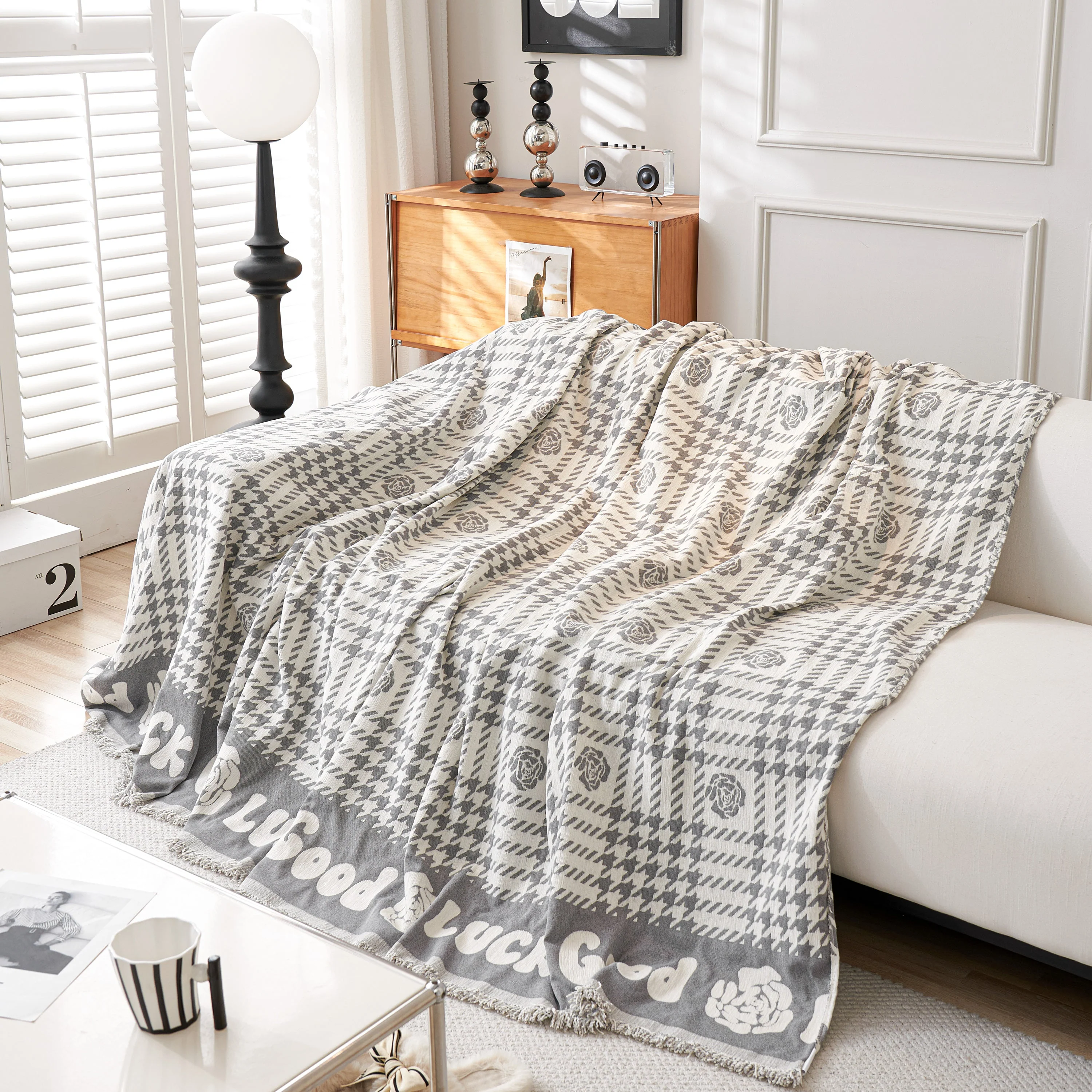 Chenille Houndstooth Sofa Throw Cover, Scratch Proof Cozy Throw Blankets for Couch - Image 96