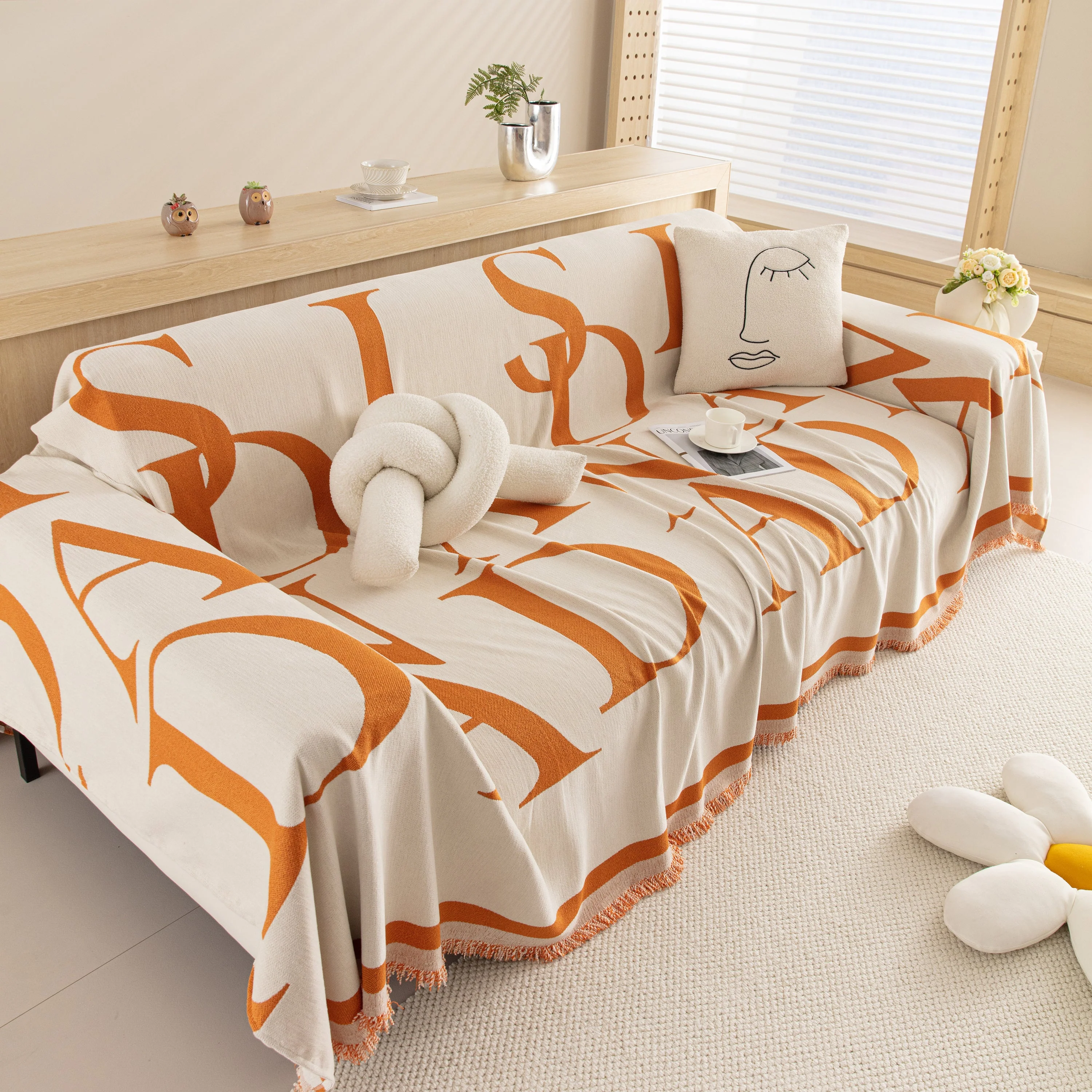 Chenille Jacquard Alphabet Sofa Blanket Cover, L Shape Sofa Cover, Reversible Couch Covers for Dogs - Image 50