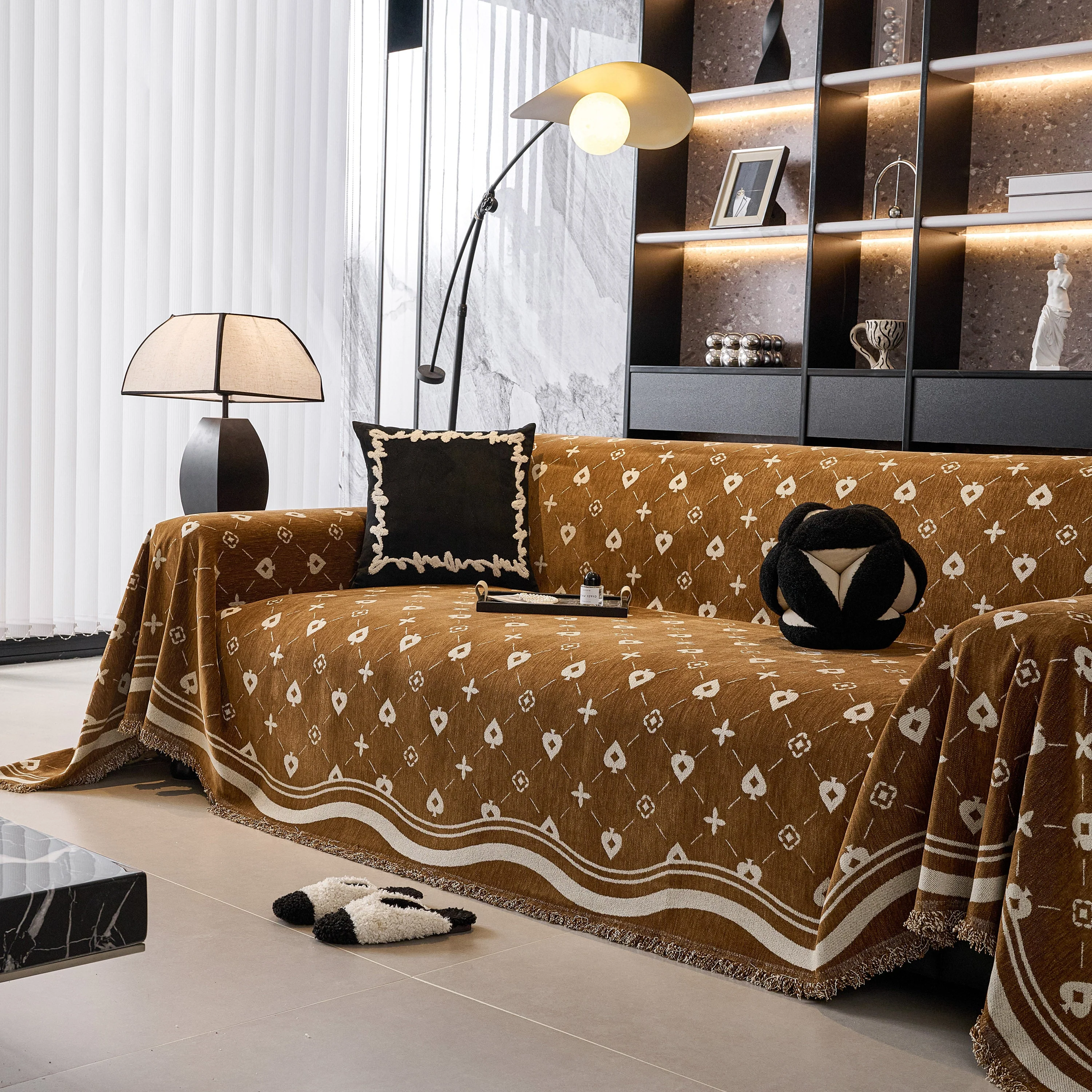 Chenille Jacquard Sofa Throw Cover Blanket, Luxury Thick Woven Couch Cover for Sofa - Image 115