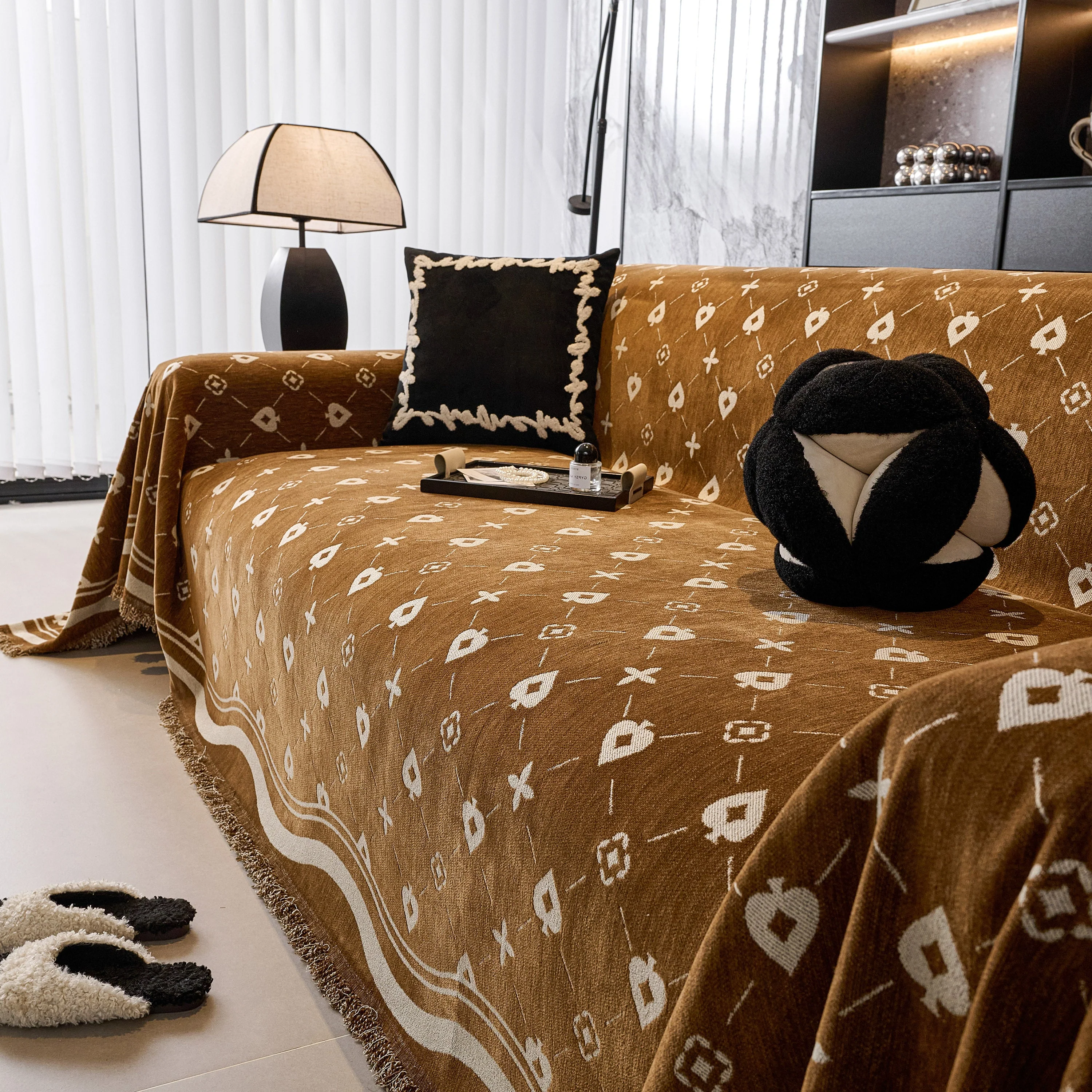 Chenille Jacquard Sofa Throw Cover Blanket, Luxury Thick Woven Couch Cover for Sofa - Image 116