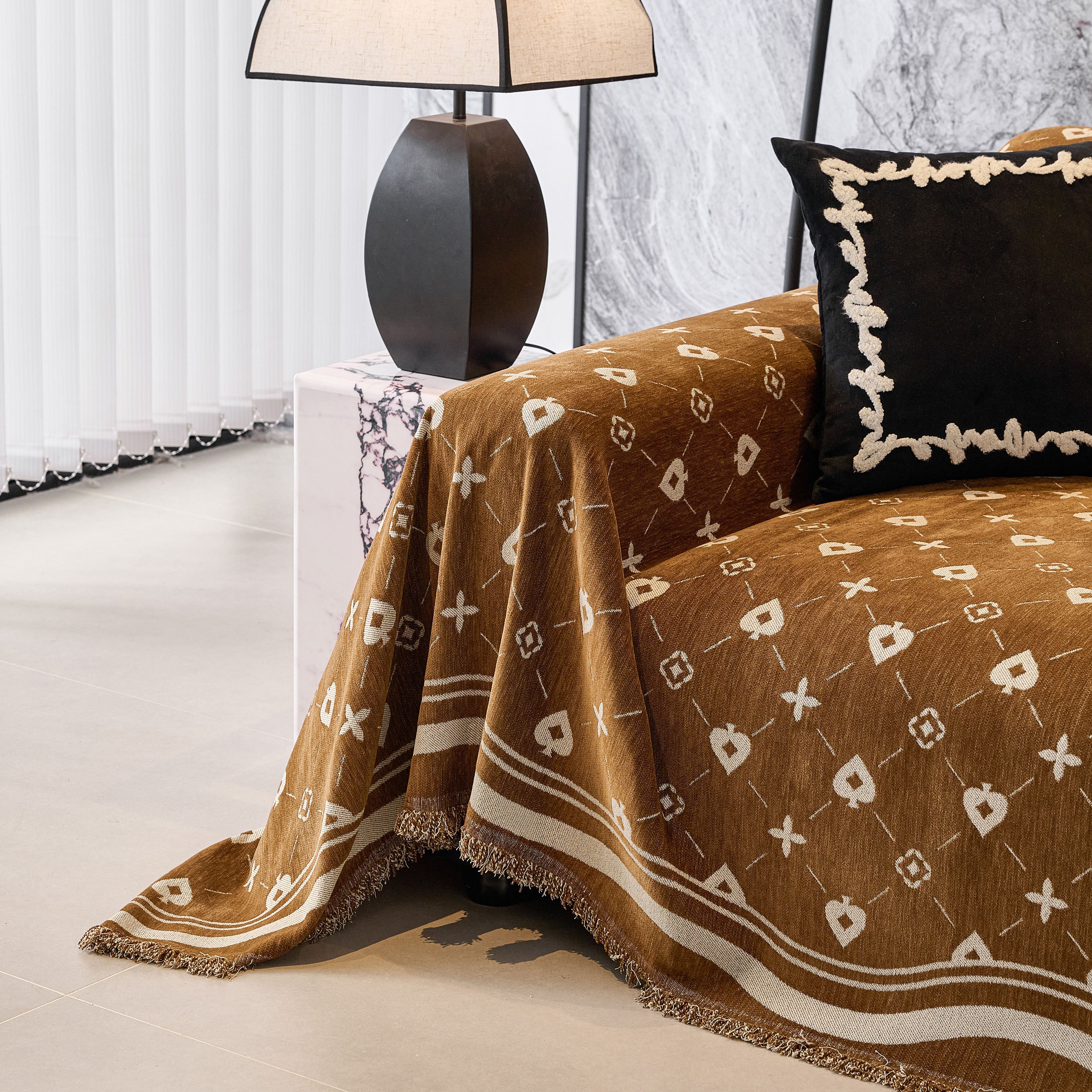 Chenille Jacquard Sofa Throw Cover Blanket, Luxury Thick Woven Couch Cover for Sofa - Image 118