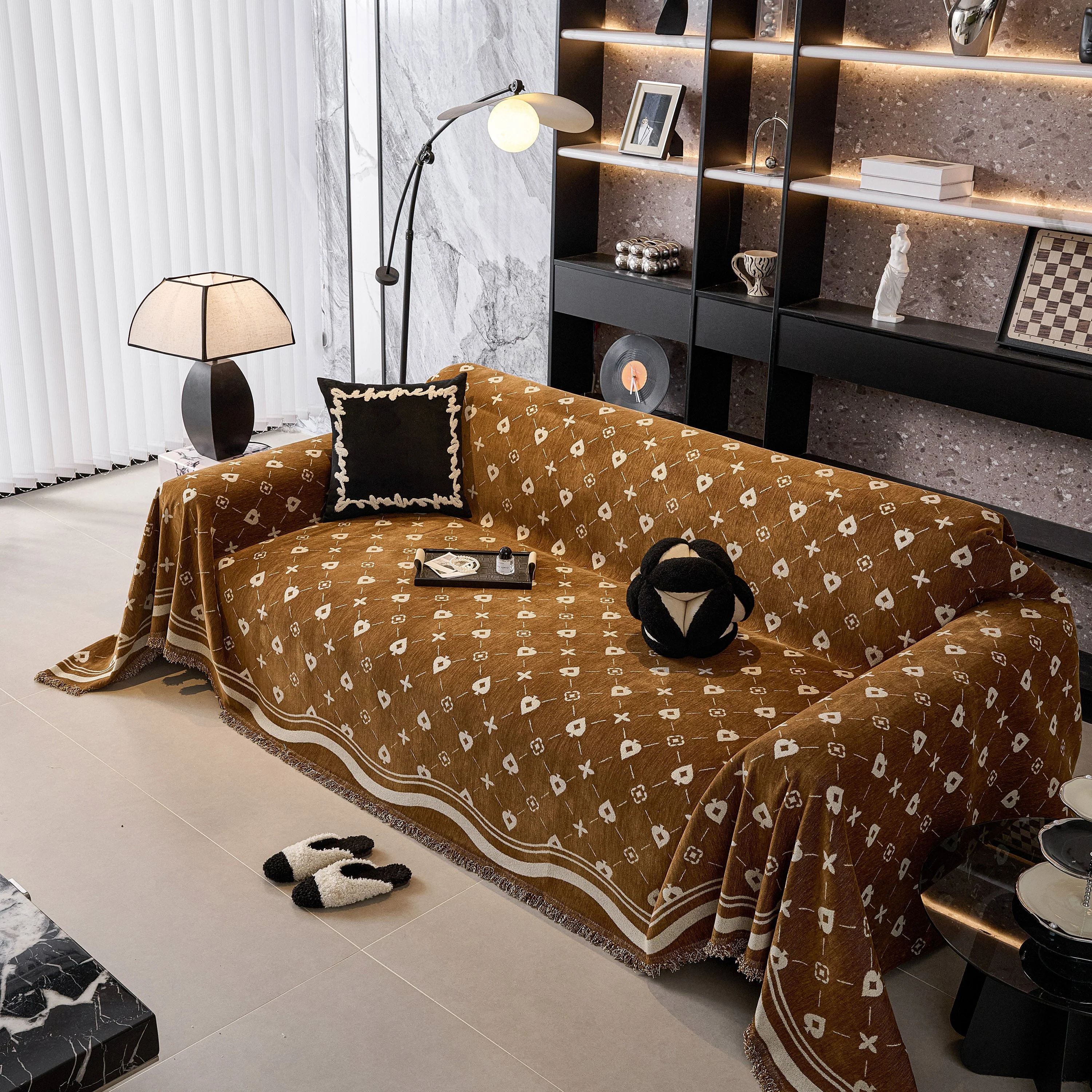 Chenille Jacquard Sofa Throw Cover Blanket, Luxury Thick Woven Couch Cover for Sofa - Image 119
