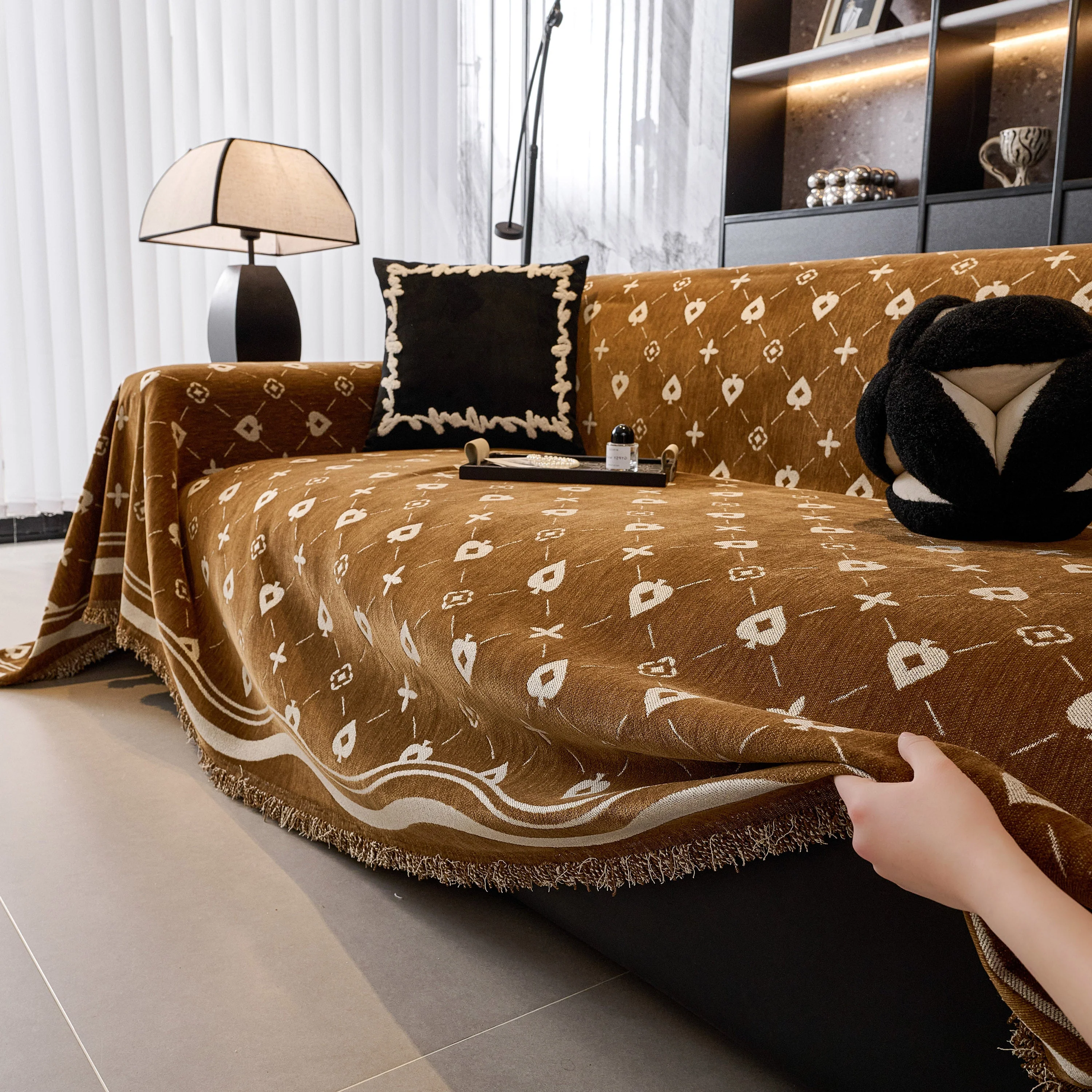 Chenille Jacquard Sofa Throw Cover Blanket, Luxury Thick Woven Couch Cover for Sofa - Image 123