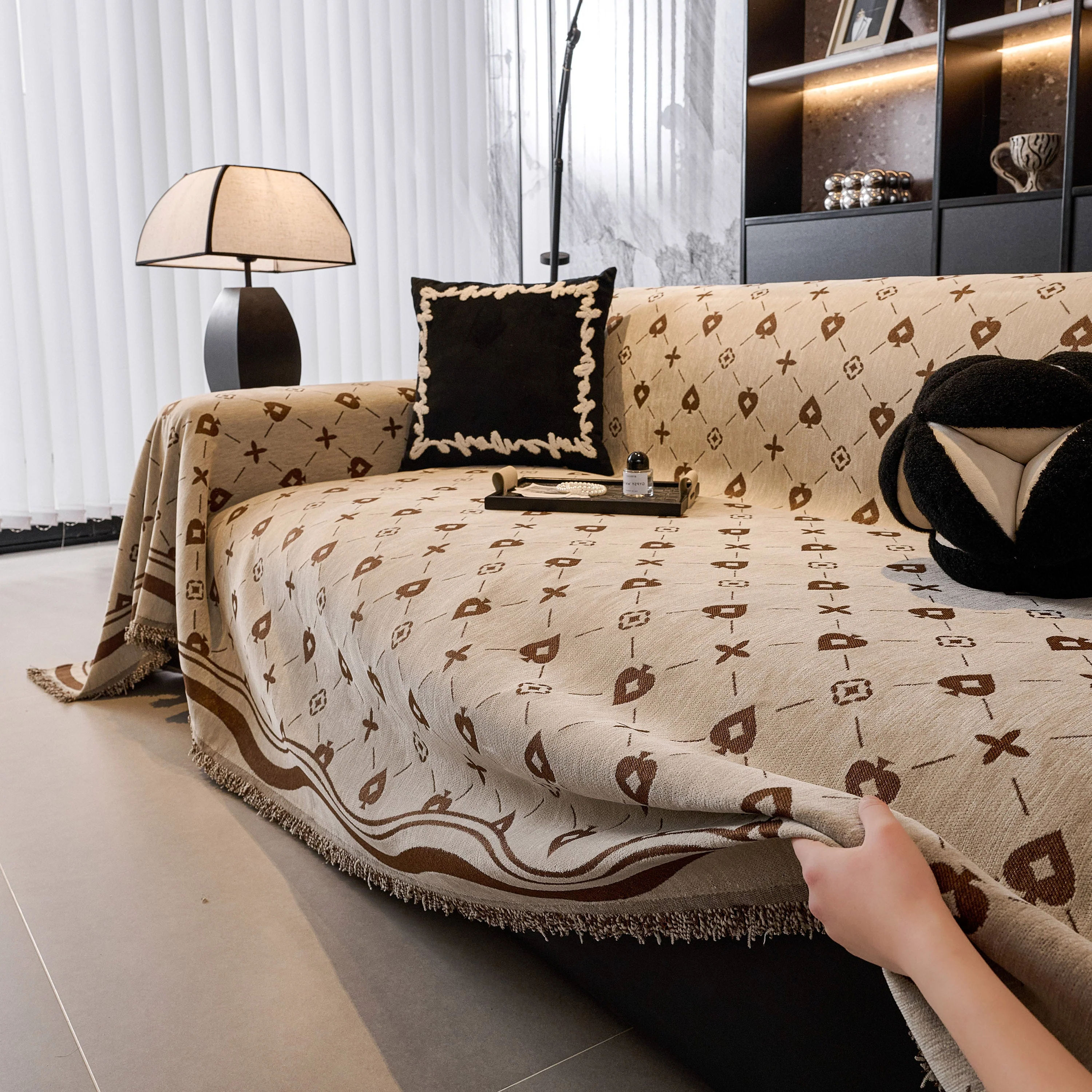 Chenille Jacquard Sofa Throw Cover Blanket, Luxury Thick Woven Couch Cover for Sofa - Image 75