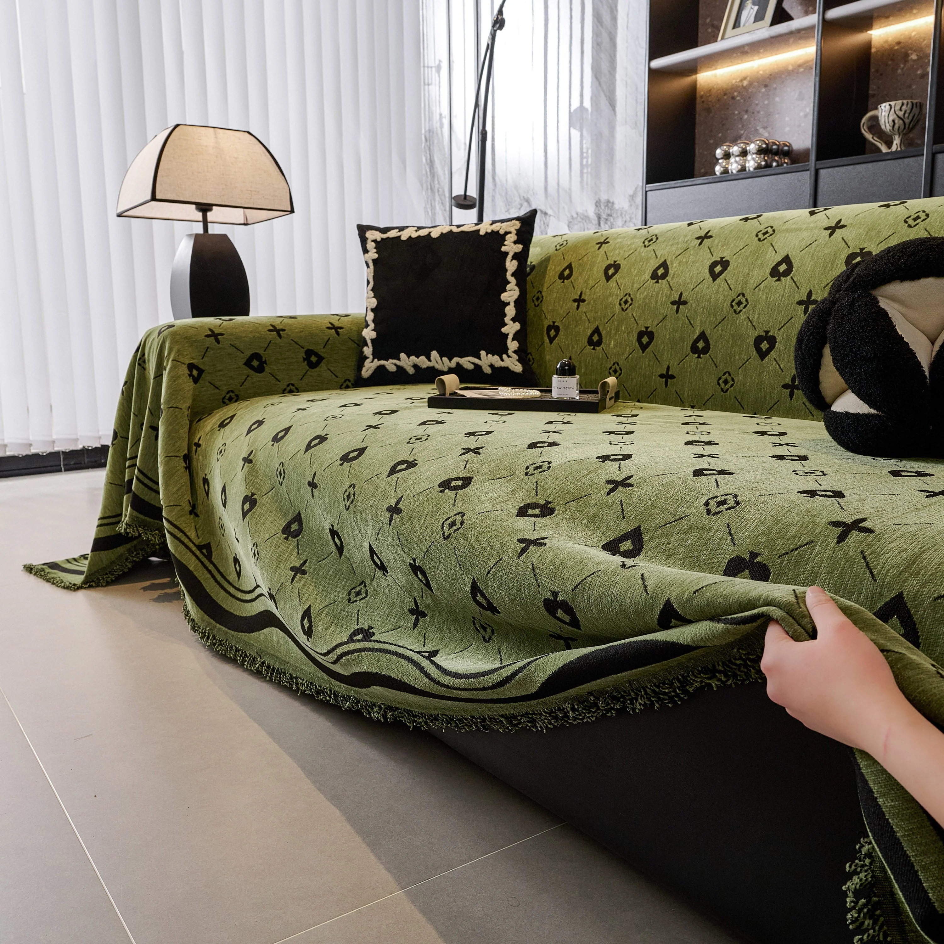 Chenille Jacquard Sofa Throw Cover Blanket, Luxury Thick Woven Couch Cover for Sofa - Image 96