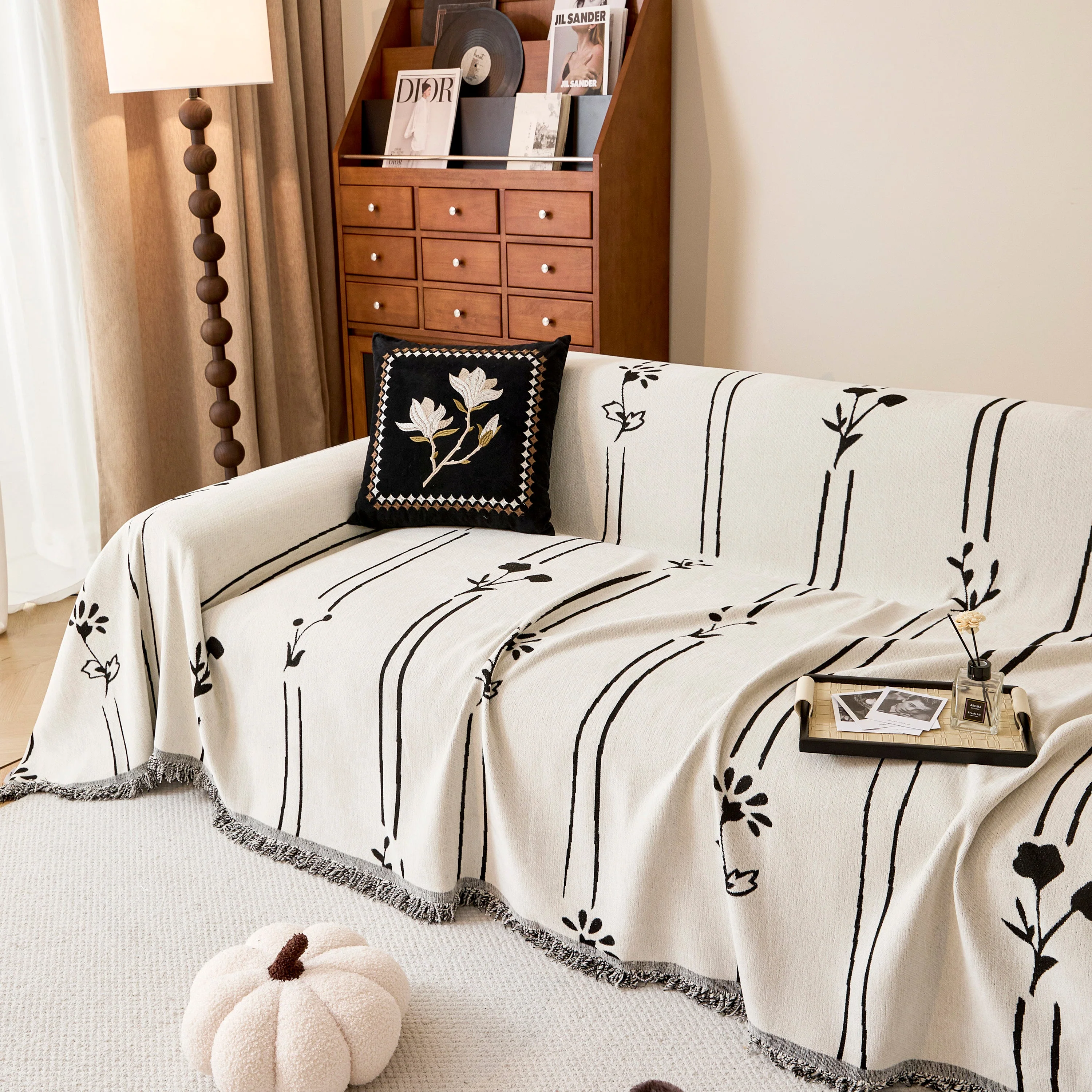 Chenille Jacquard Sofa Throw Cover with Tassel Soft Thick Couch Protector Blanket - Image 30