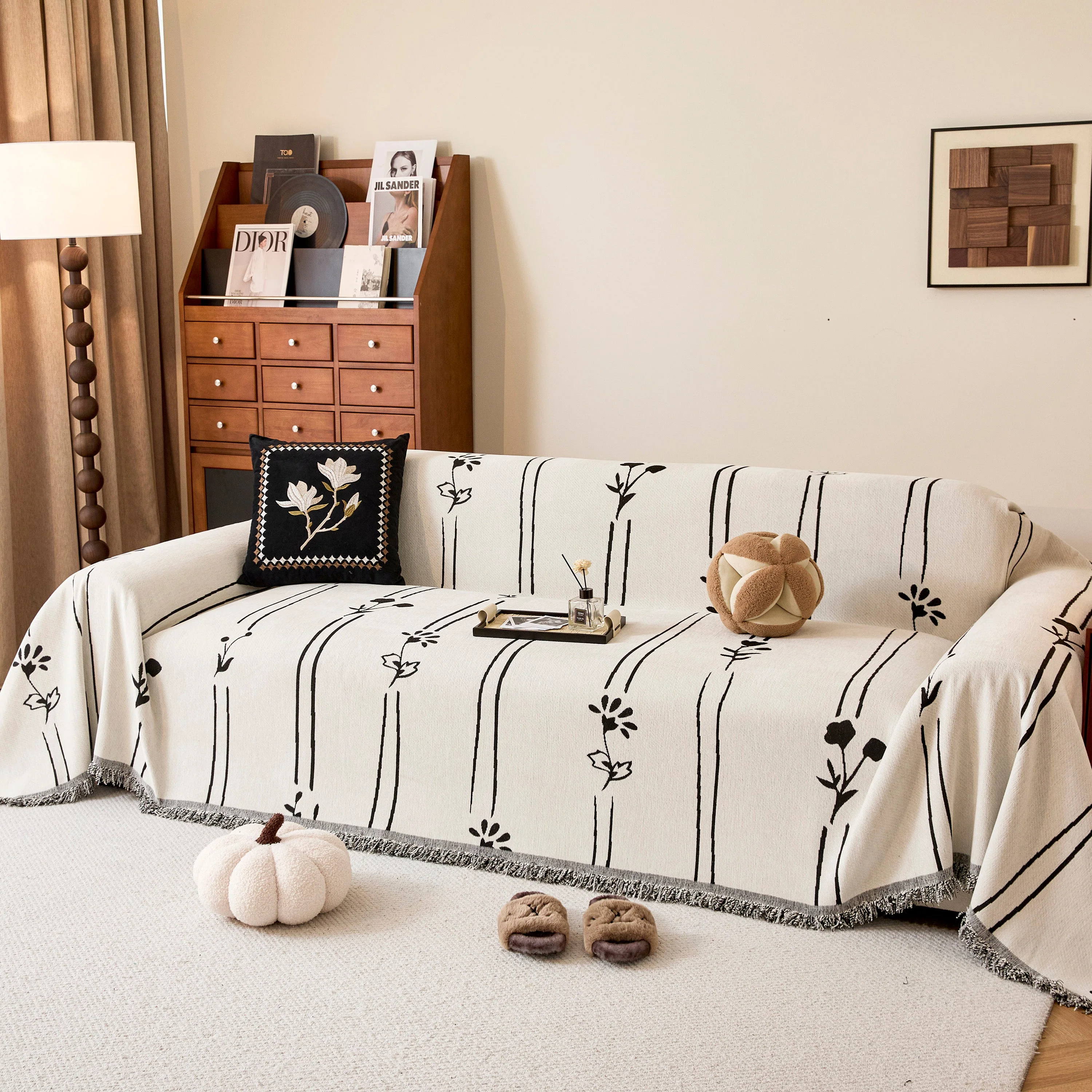 Chenille Jacquard Sofa Throw Cover with Tassel Soft Thick Couch Protector Blanket - Image 34