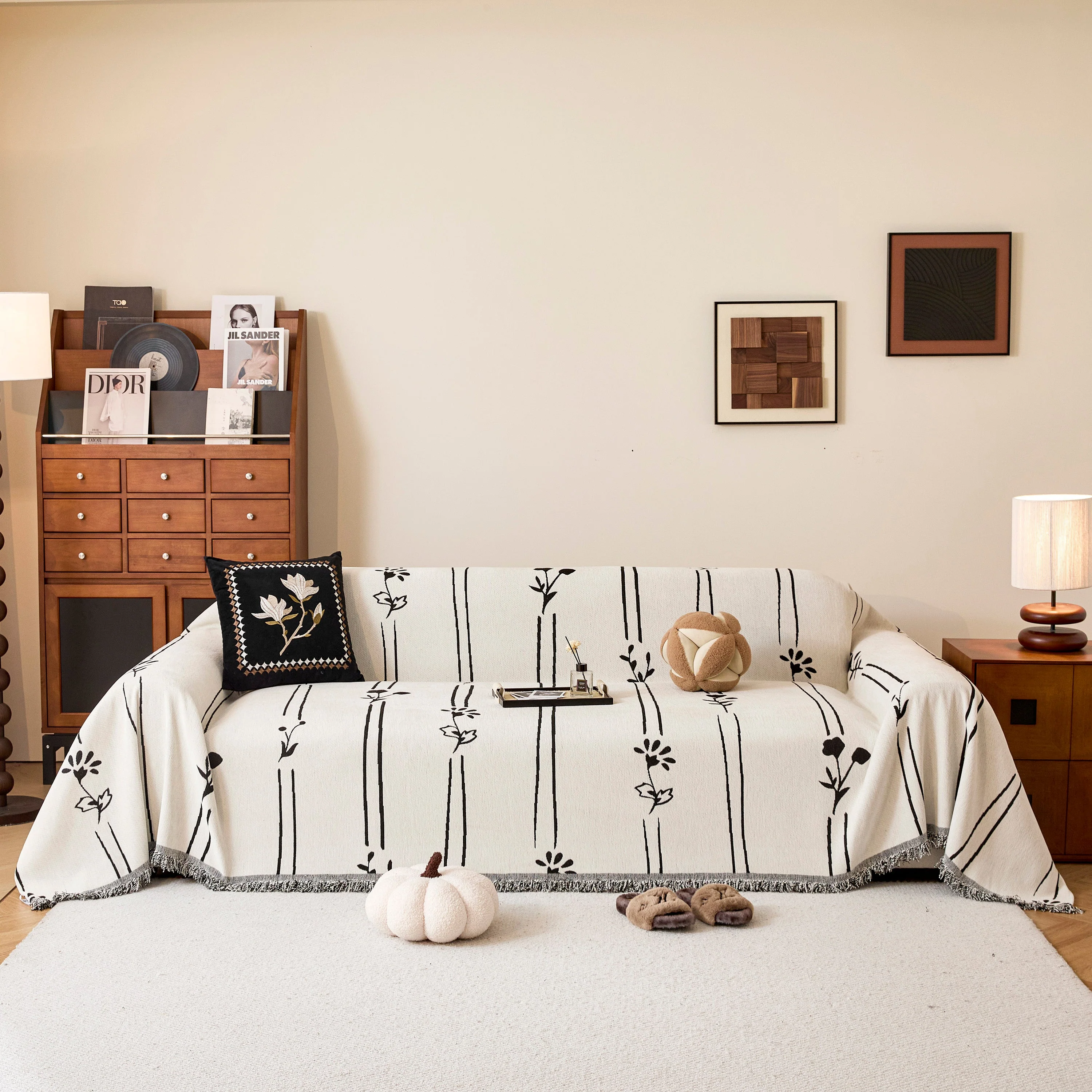 Chenille Jacquard Sofa Throw Cover with Tassel Soft Thick Couch Protector Blanket - Image 35