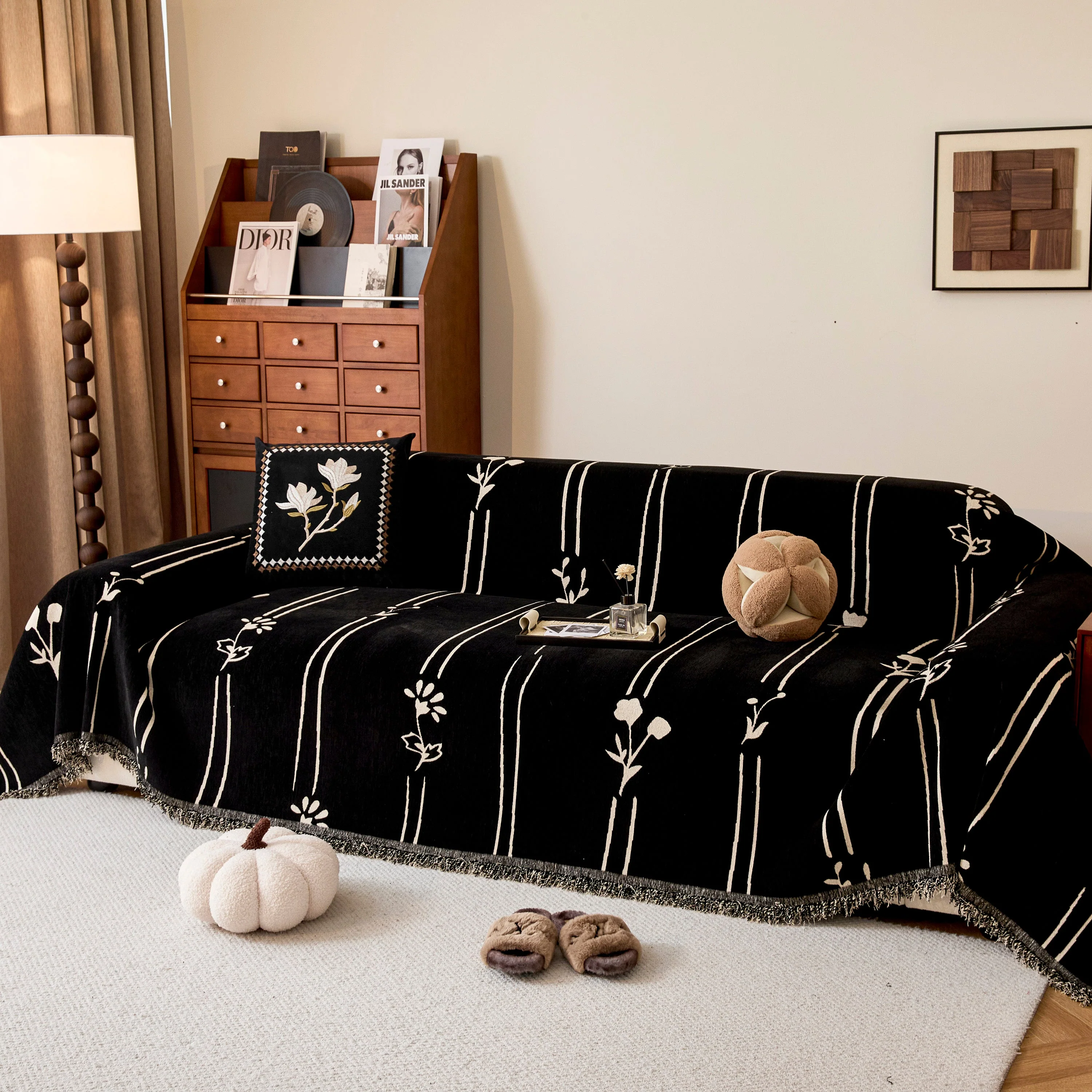 Chenille Jacquard Sofa Throw Cover with Tassel Soft Thick Couch Protector Blanket - Image 53