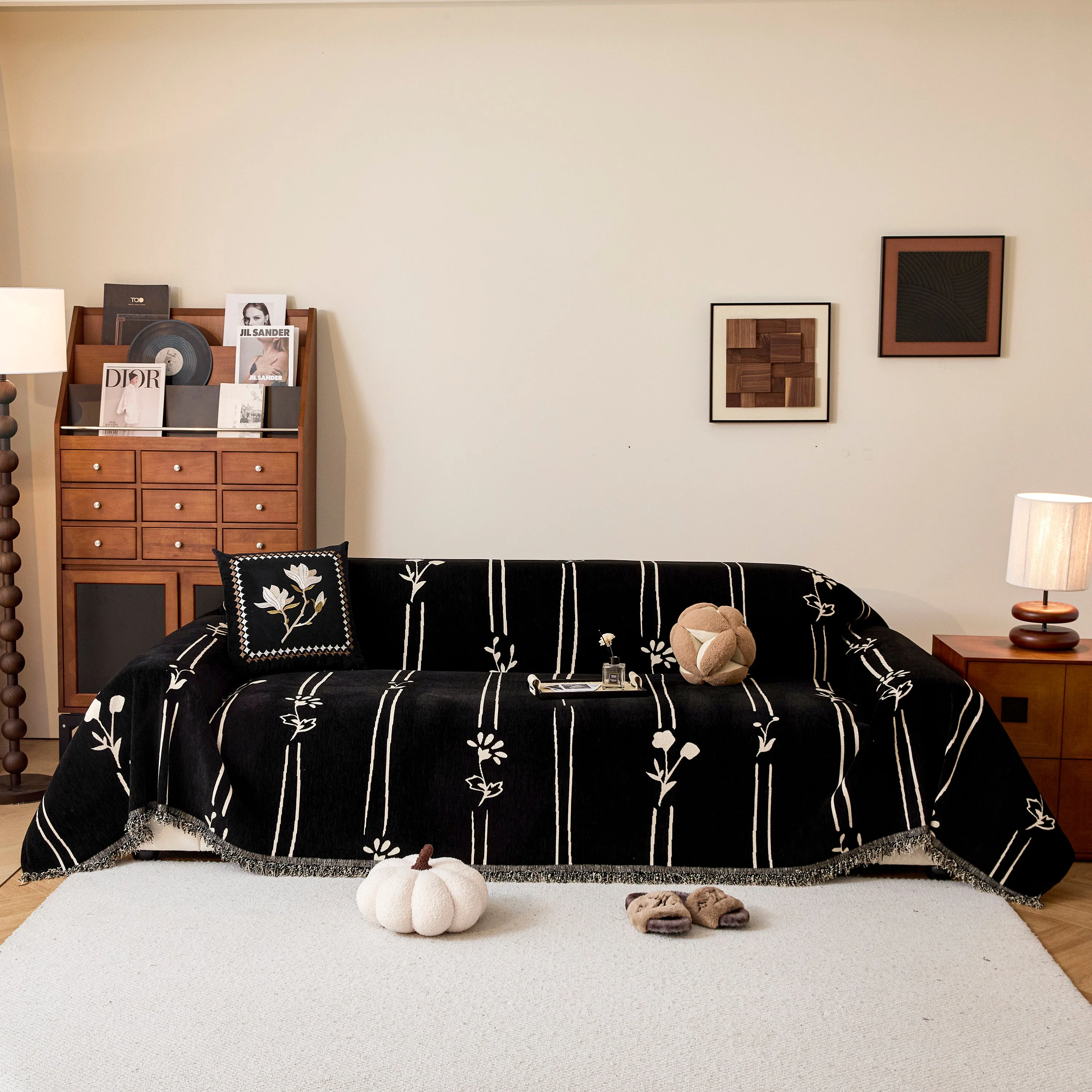 Chenille Jacquard Sofa Throw Cover with Tassel Soft Thick Couch Protector Blanket - Image 54