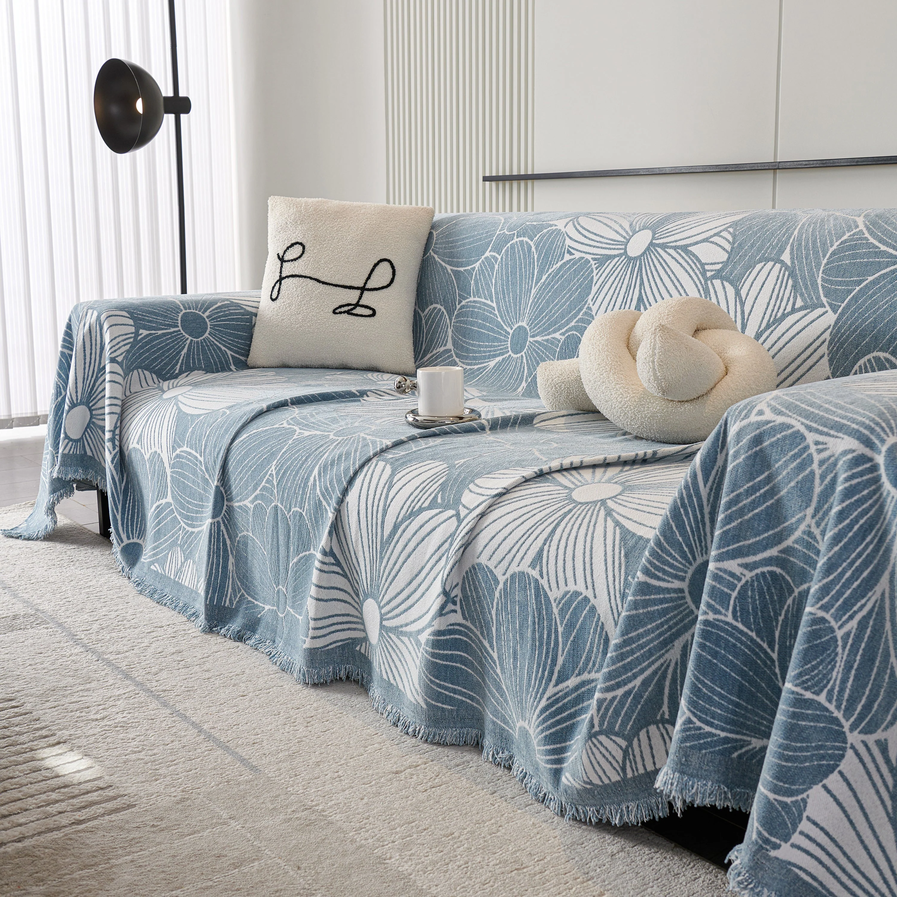 Chenille Jacquard Sofa Throw Cover with Tassels, All-Season Furniture Protector for Home and Office - Image 10