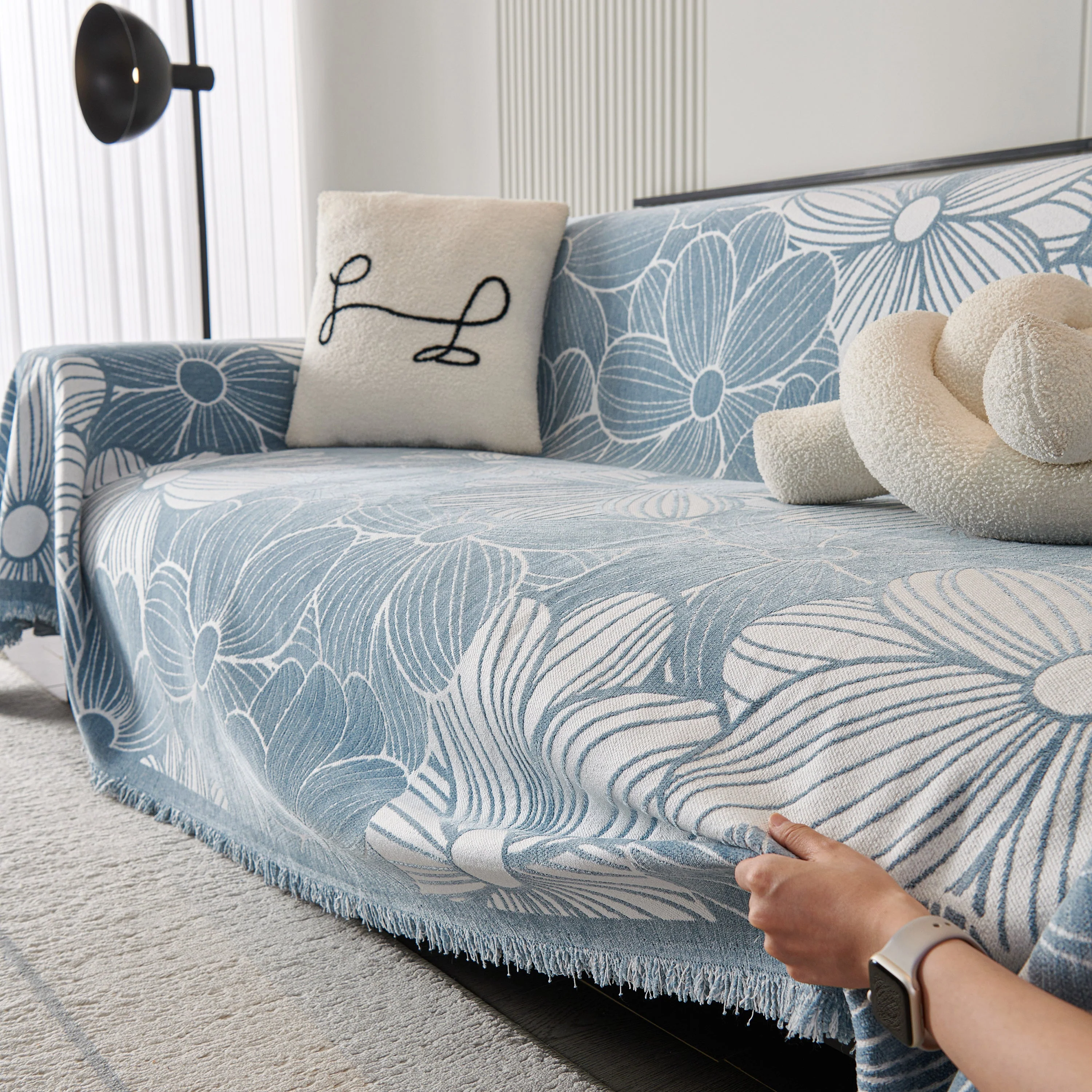 Chenille Jacquard Sofa Throw Cover with Tassels, All-Season Furniture Protector for Home and Office - Image 11