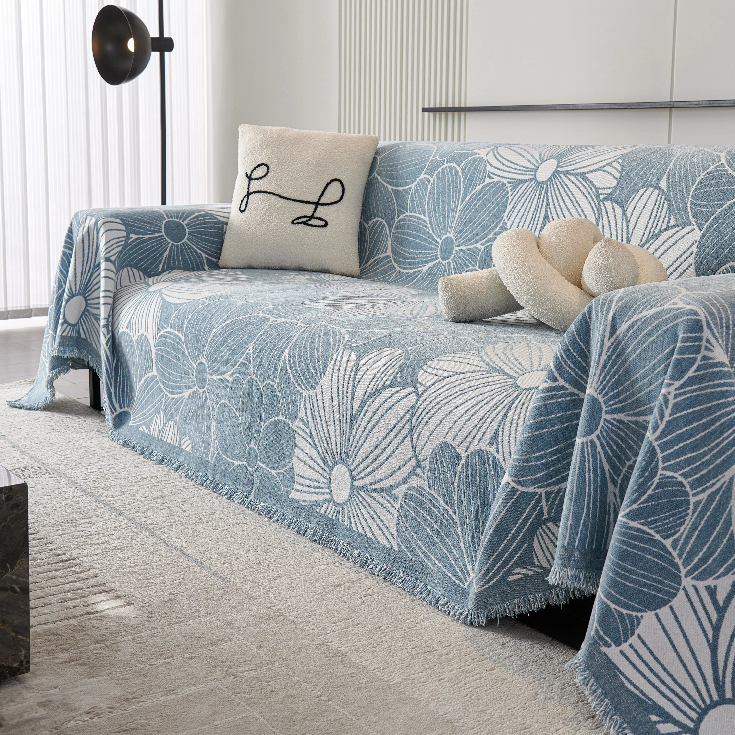 Chenille Jacquard Sofa Throw Cover with Tassels, All-Season Furniture Protector for Home and Office - Image 13