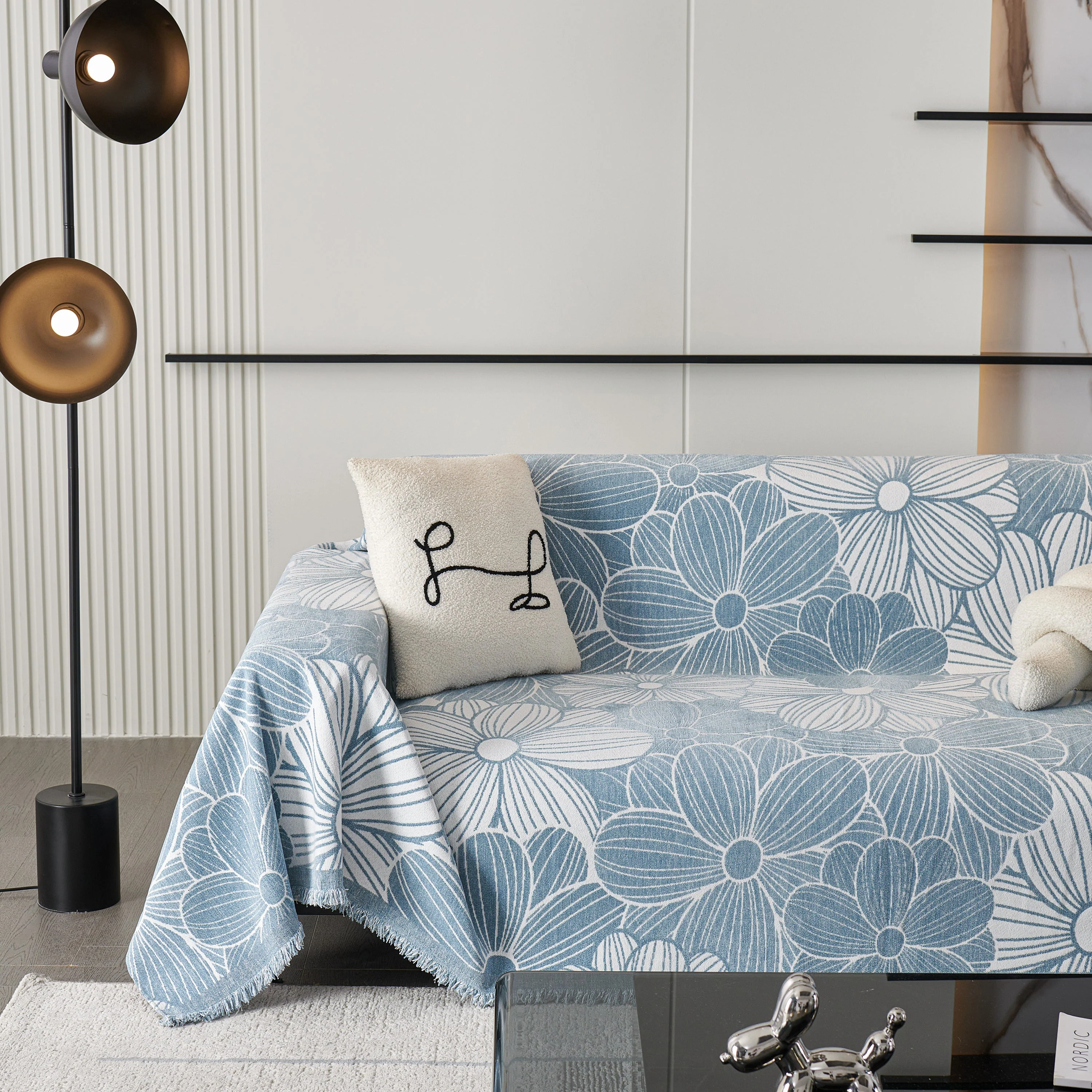 Chenille Jacquard Sofa Throw Cover with Tassels, All-Season Furniture Protector for Home and Office - Image 16
