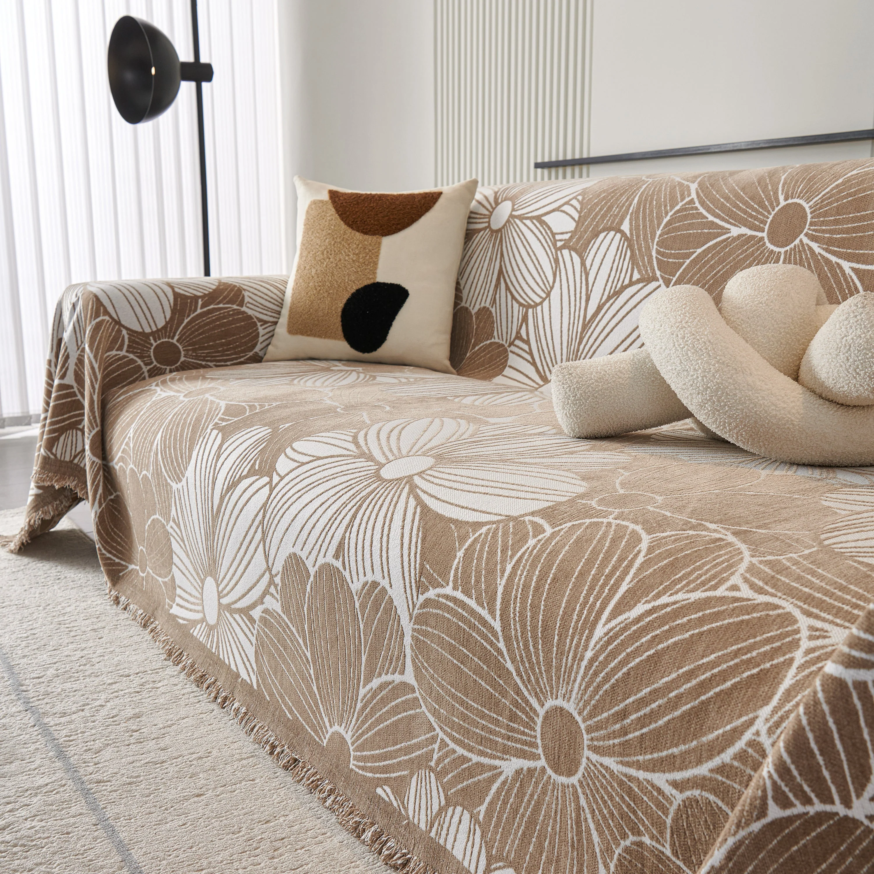 Chenille Jacquard Sofa Throw Cover with Tassels, All-Season Furniture Protector for Home and Office - Image 18