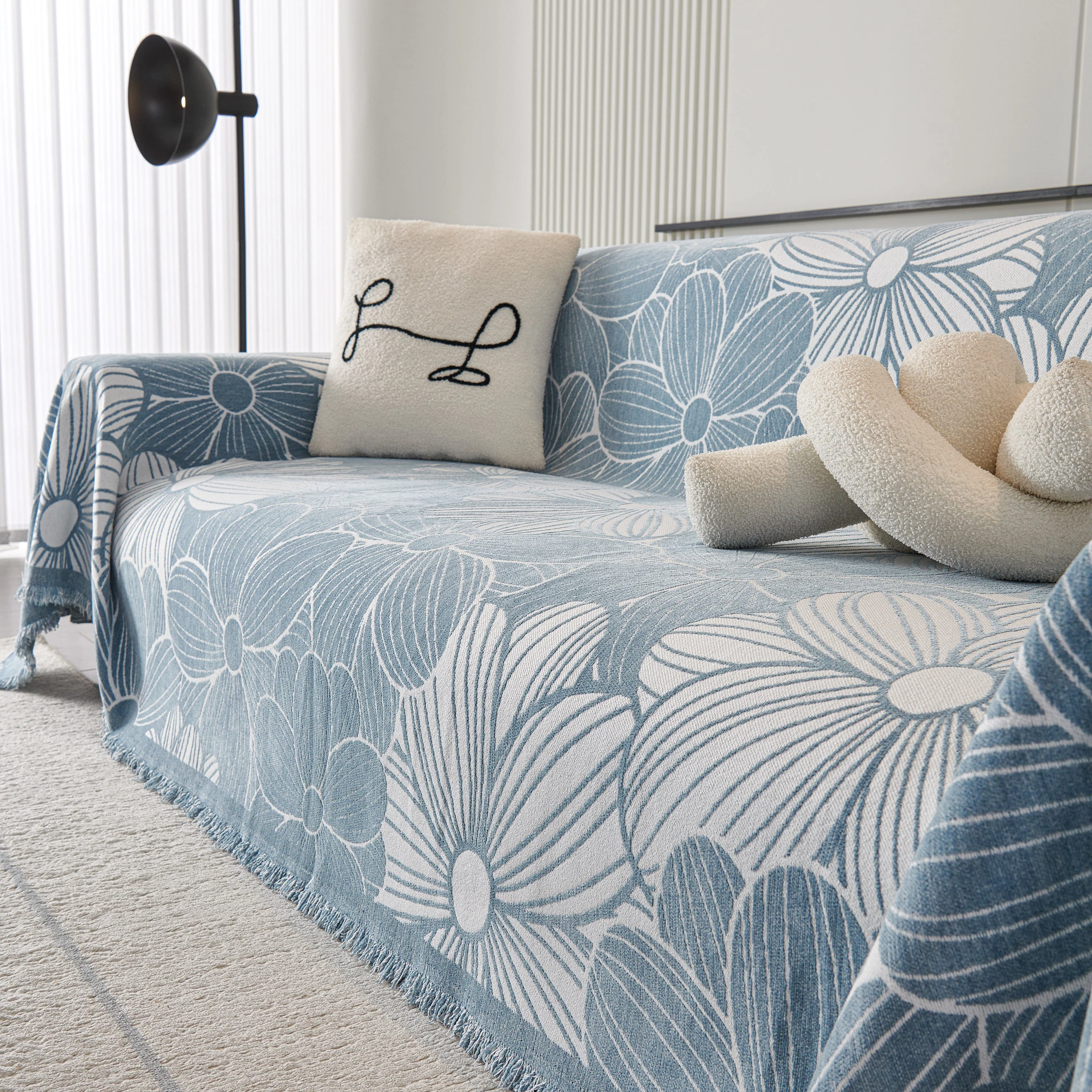 Chenille Jacquard Sofa Throw Cover with Tassels, All-Season Furniture Protector for Home and Office - Image 2