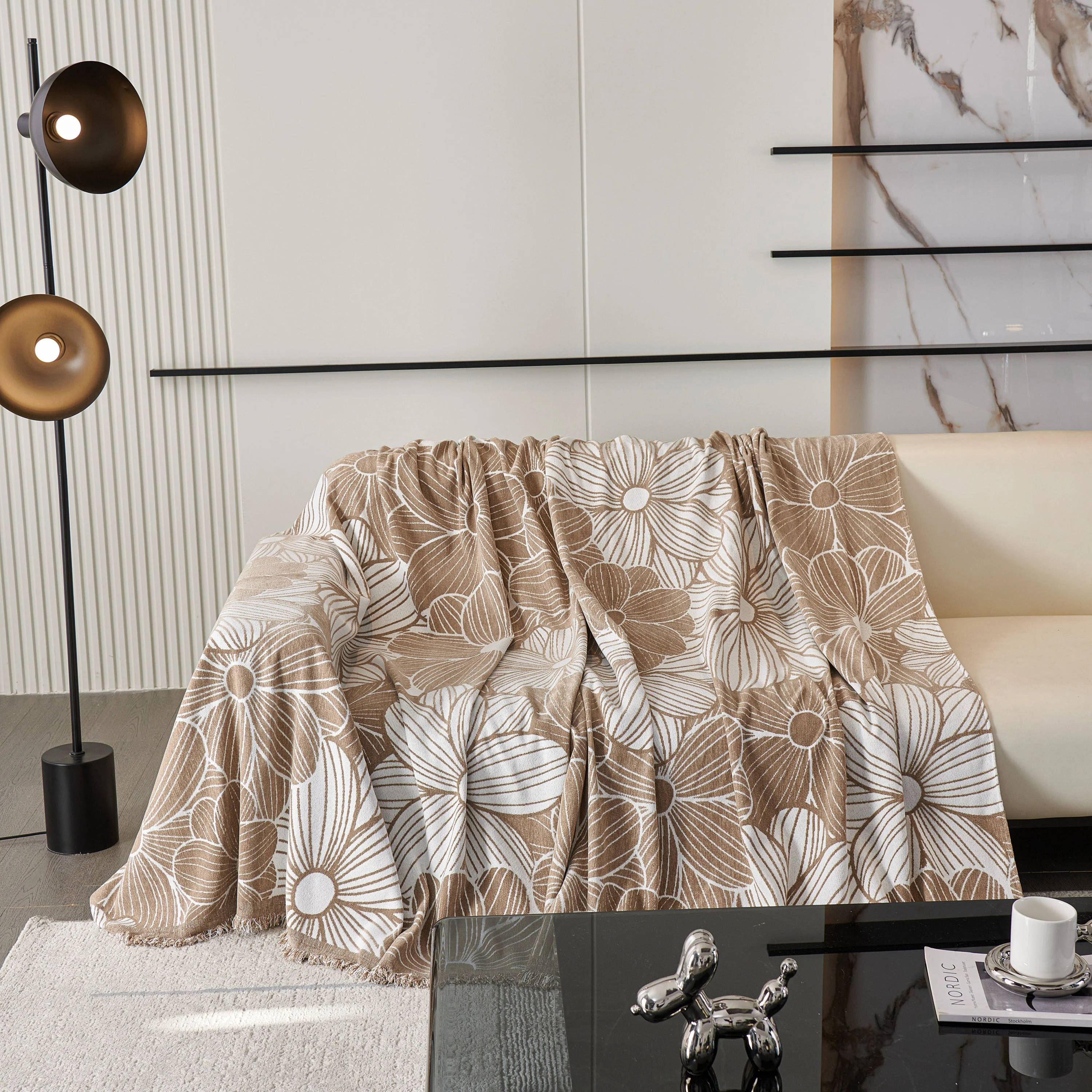 Chenille Jacquard Sofa Throw Cover with Tassels, All-Season Furniture Protector for Home and Office - Image 24