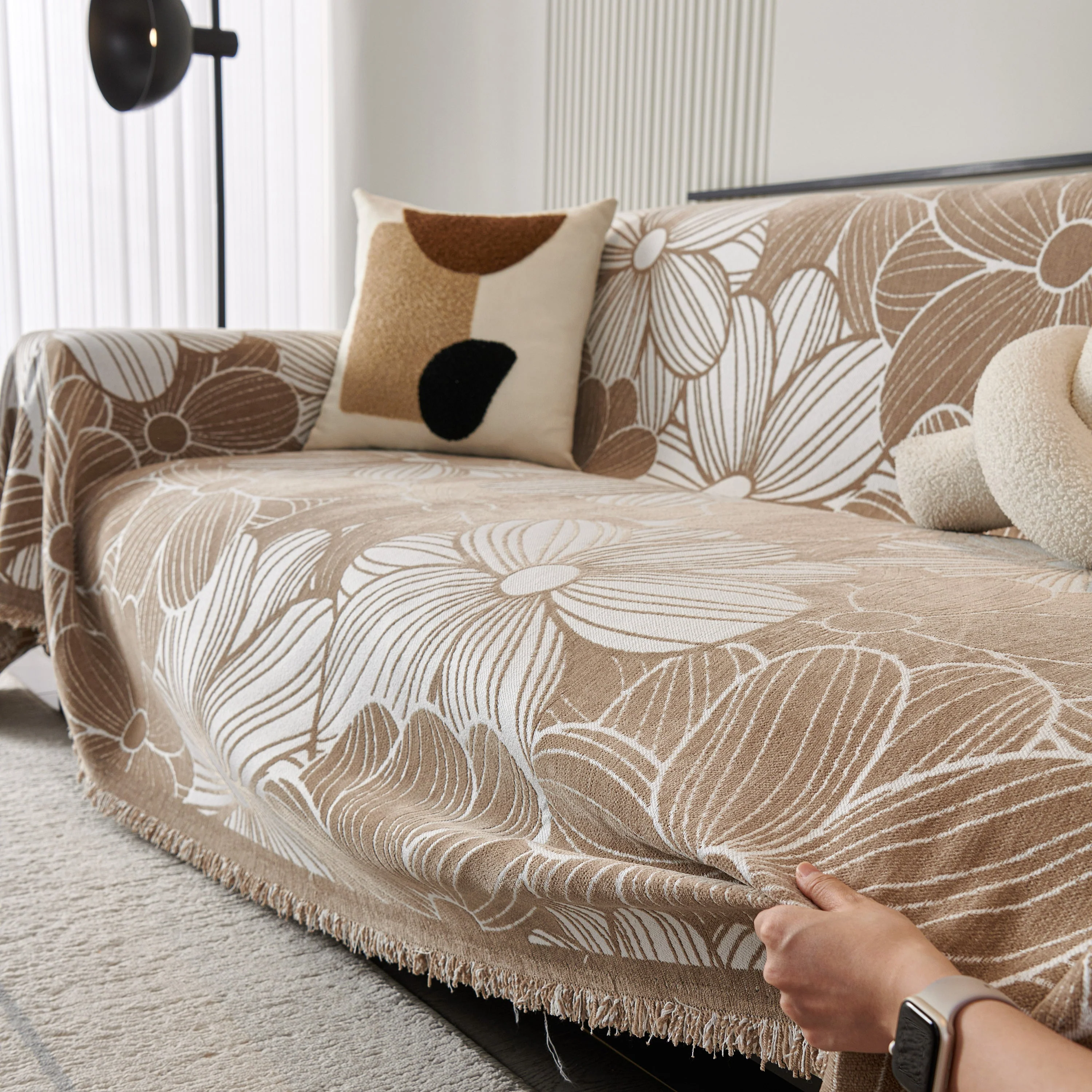 Chenille Jacquard Sofa Throw Cover with Tassels, All-Season Furniture Protector for Home and Office - Image 25