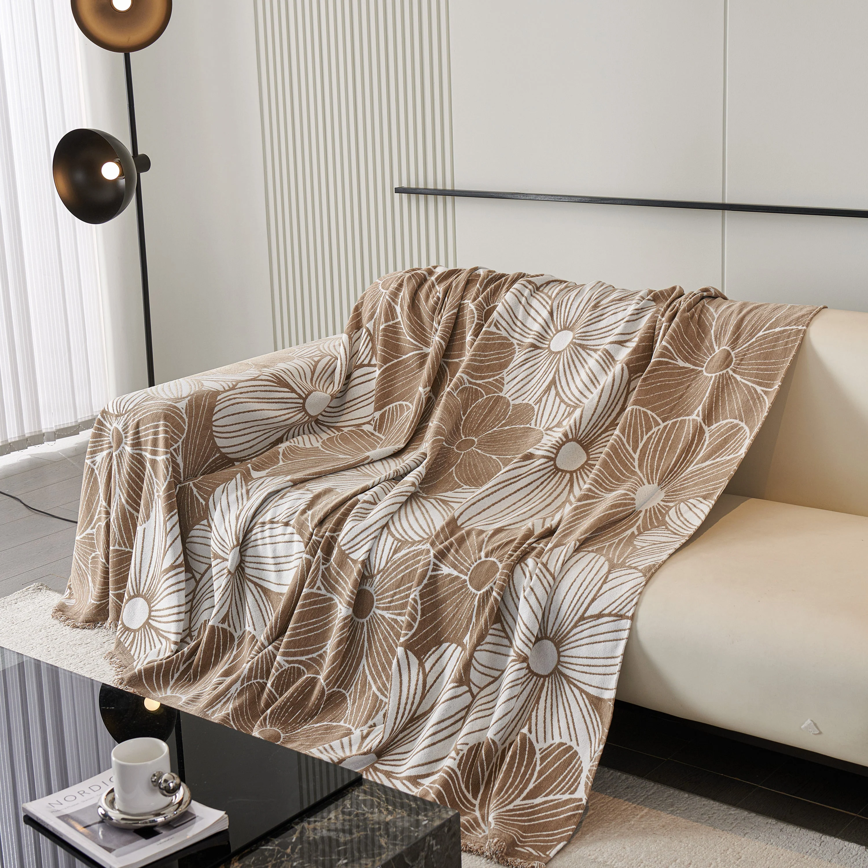 Chenille Jacquard Sofa Throw Cover with Tassels, All-Season Furniture Protector for Home and Office - Image 26