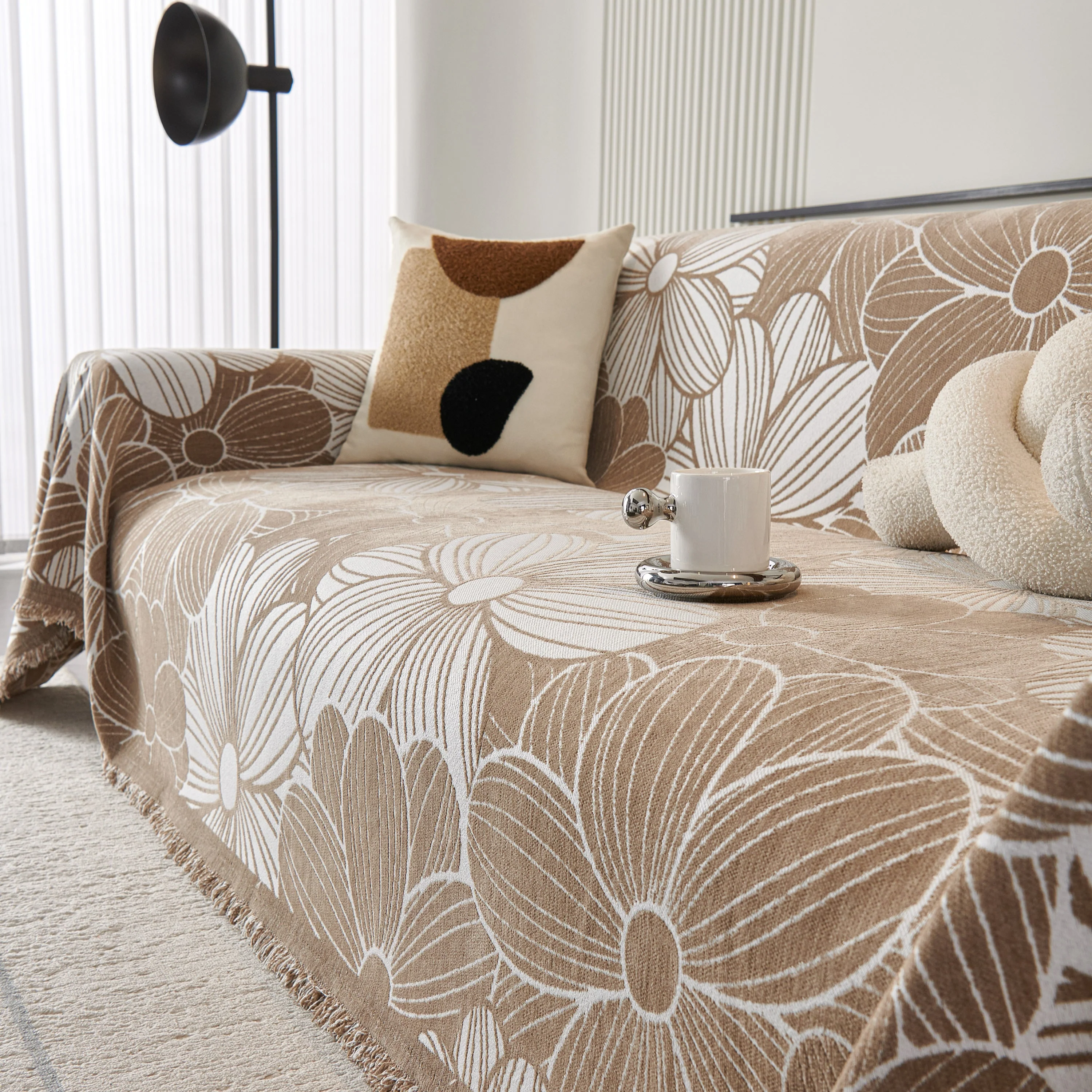Chenille Jacquard Sofa Throw Cover with Tassels, All-Season Furniture Protector for Home and Office - Image 27