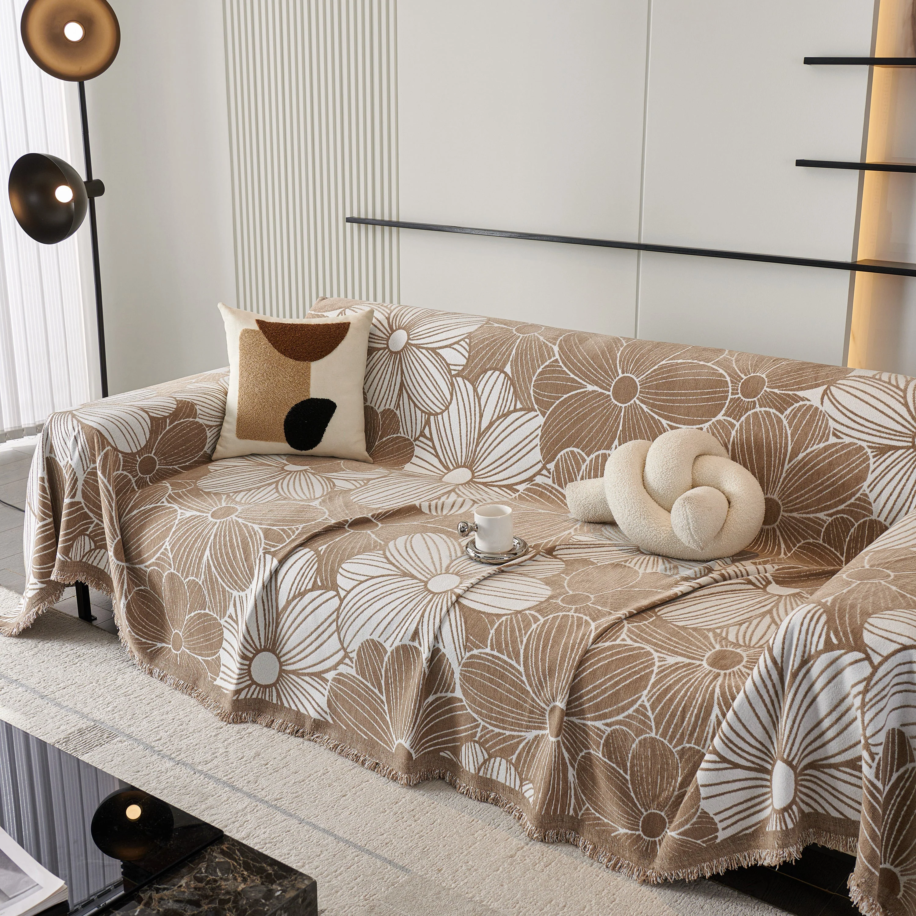 Chenille Jacquard Sofa Throw Cover with Tassels, All-Season Furniture Protector for Home and Office - Image 28