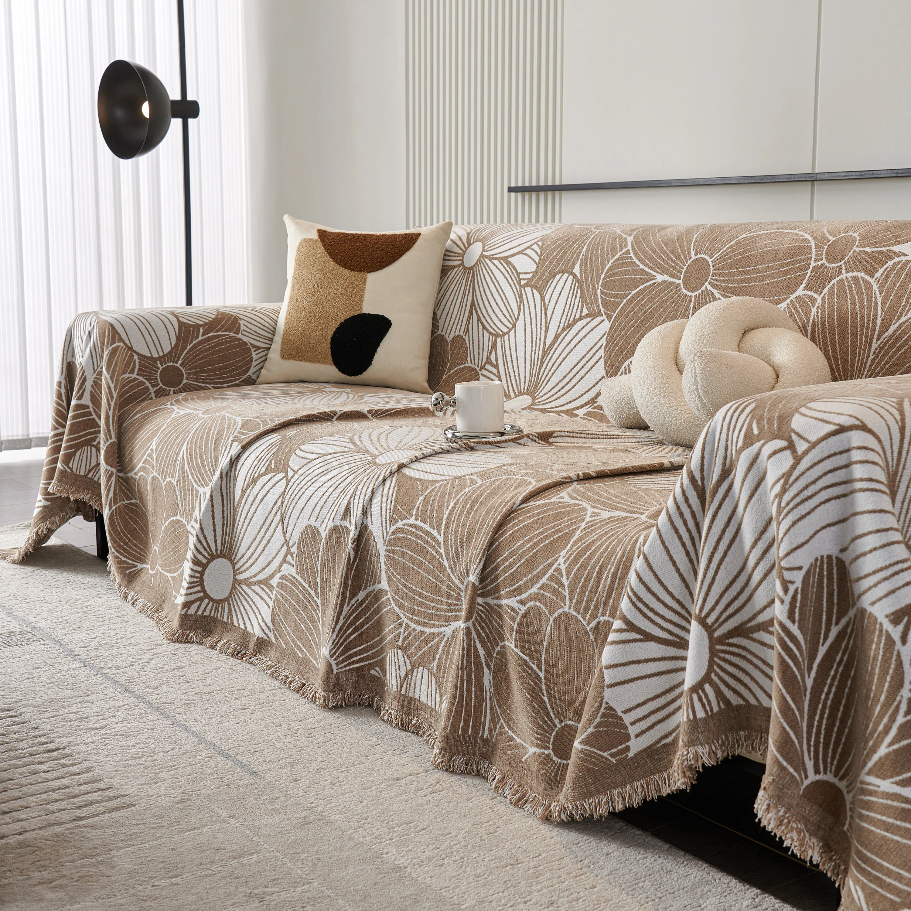 Chenille Jacquard Sofa Throw Cover with Tassels, All-Season Furniture Protector for Home and Office - Image 29