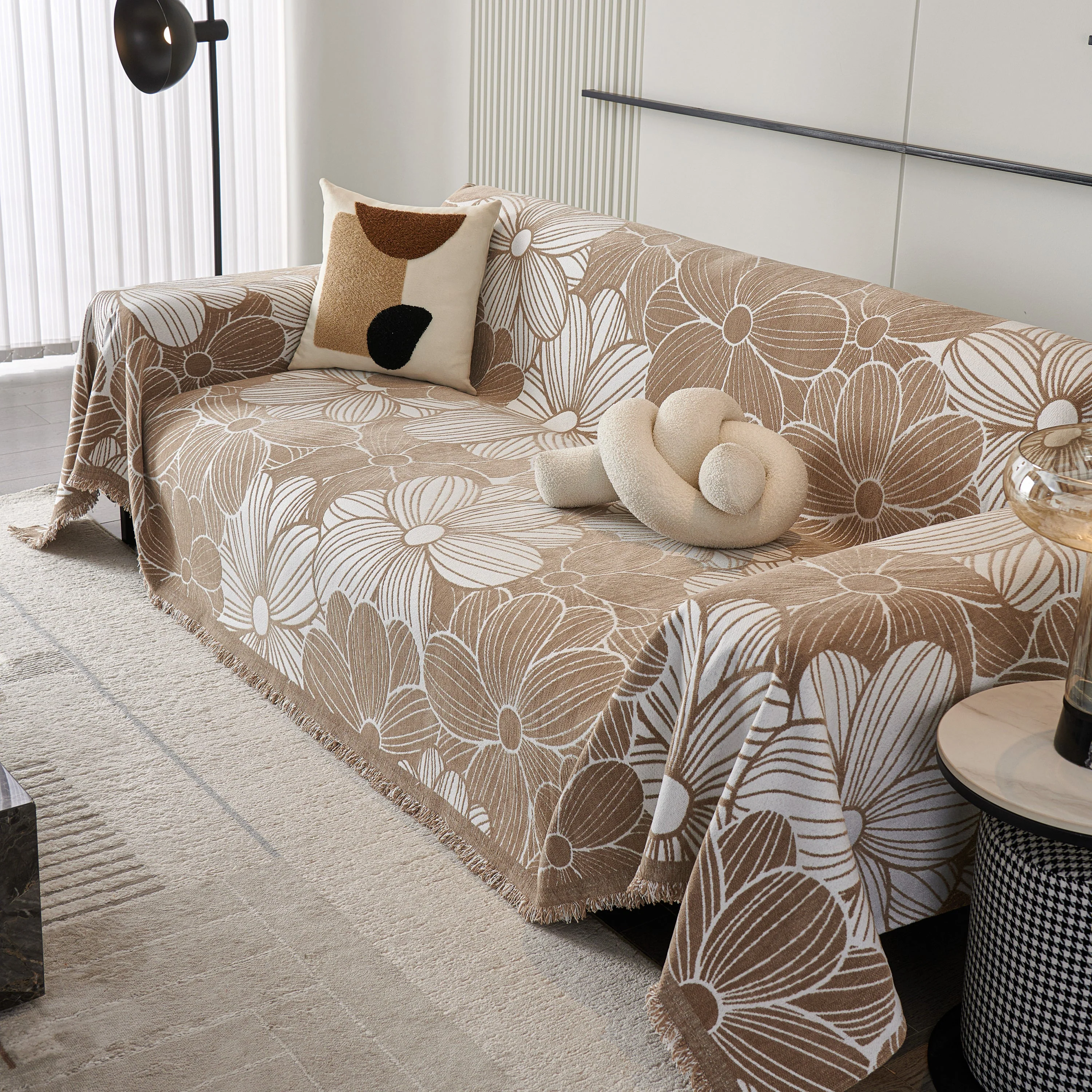 Chenille Jacquard Sofa Throw Cover with Tassels, All-Season Furniture Protector for Home and Office - Image 30