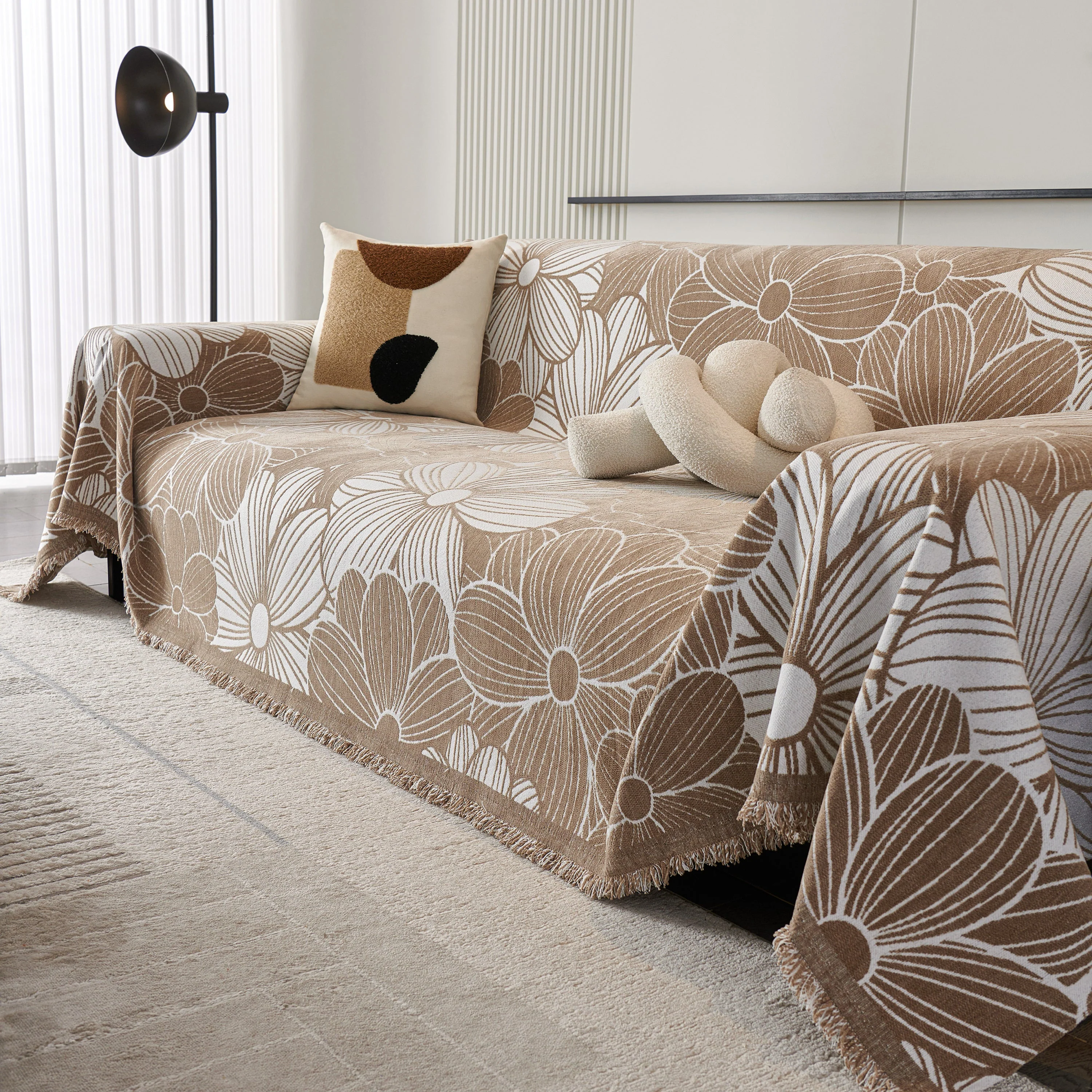 Chenille Jacquard Sofa Throw Cover with Tassels, All-Season Furniture Protector for Home and Office - Image 31