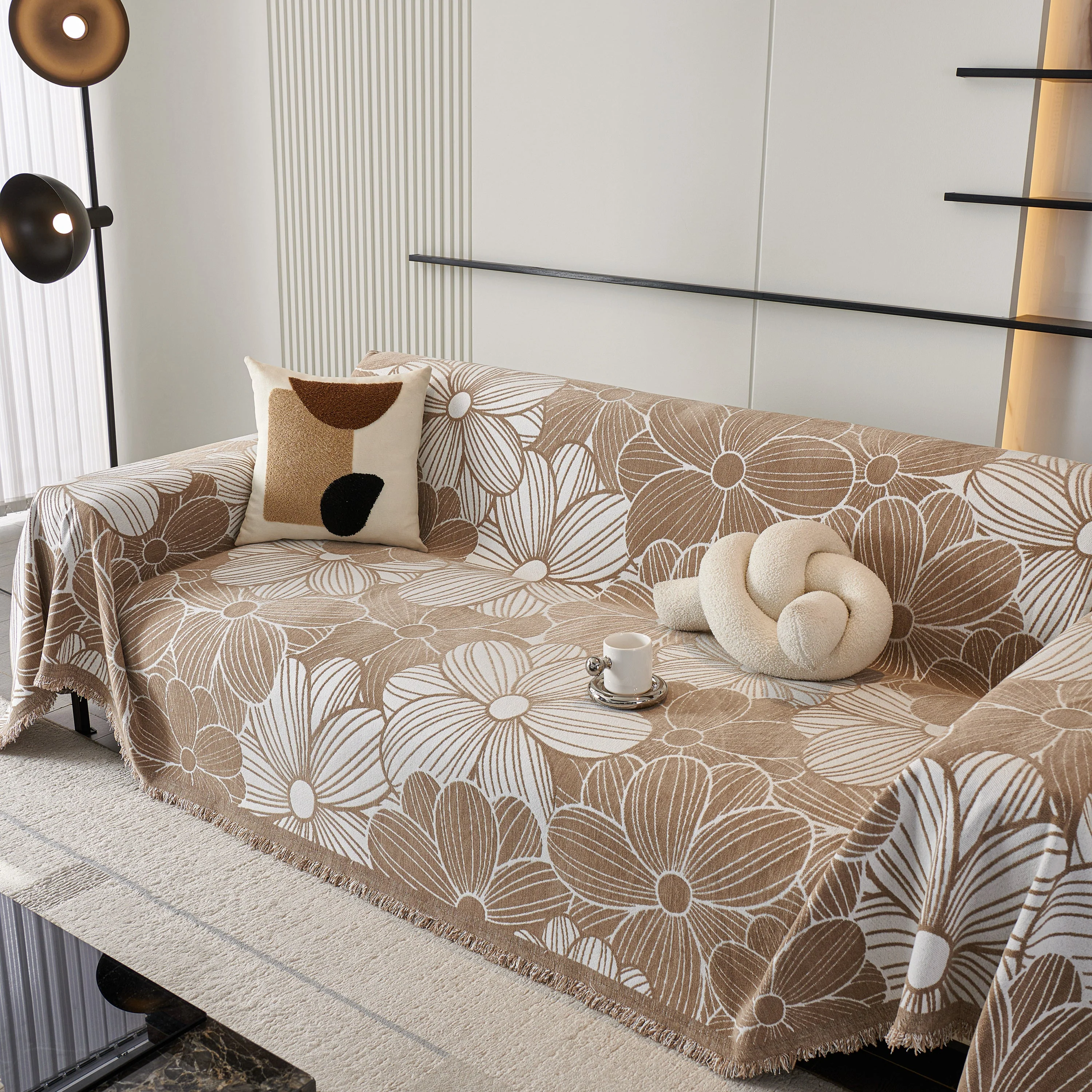 Chenille Jacquard Sofa Throw Cover with Tassels, All-Season Furniture Protector for Home and Office - Image 33