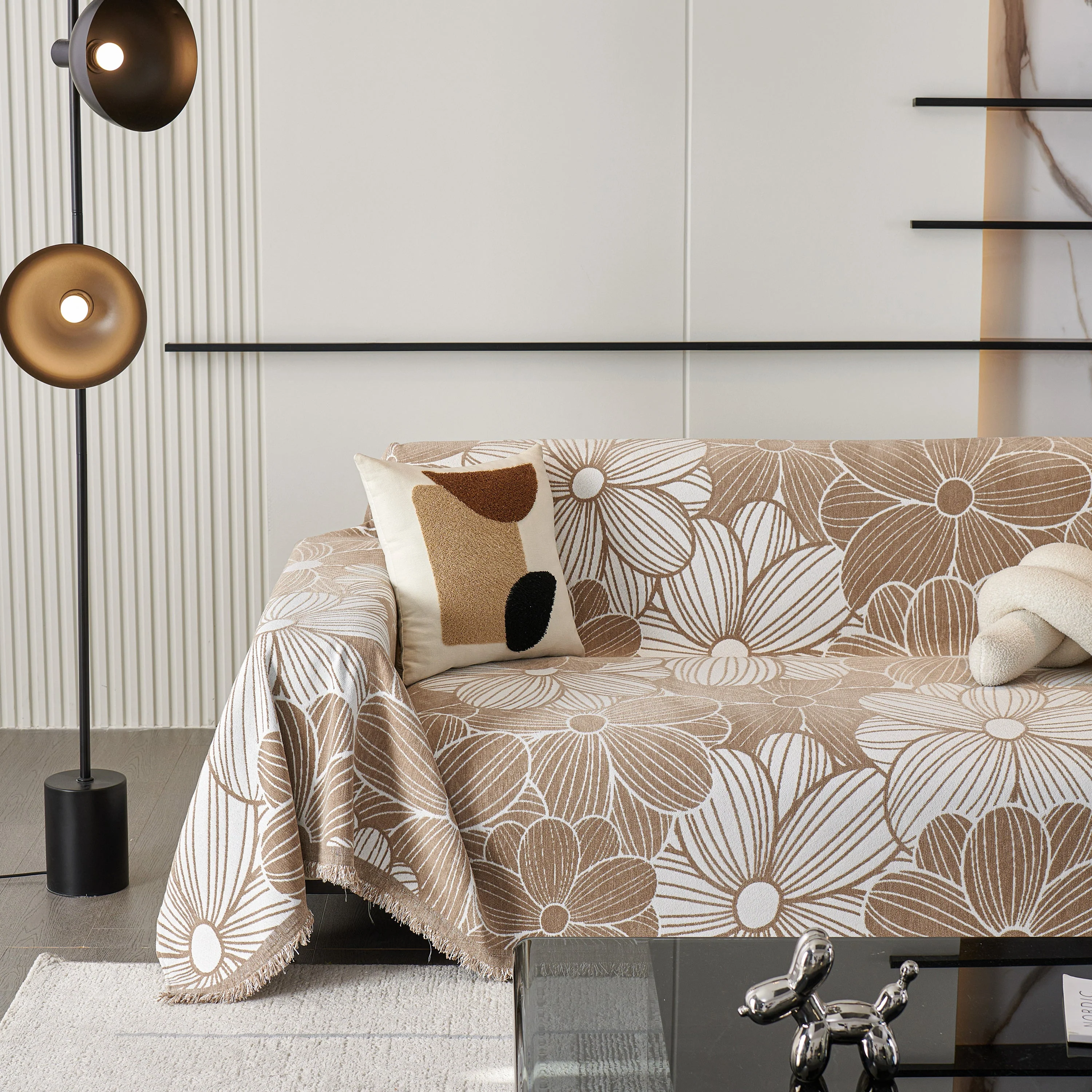 Chenille Jacquard Sofa Throw Cover with Tassels, All-Season Furniture Protector for Home and Office - Image 35