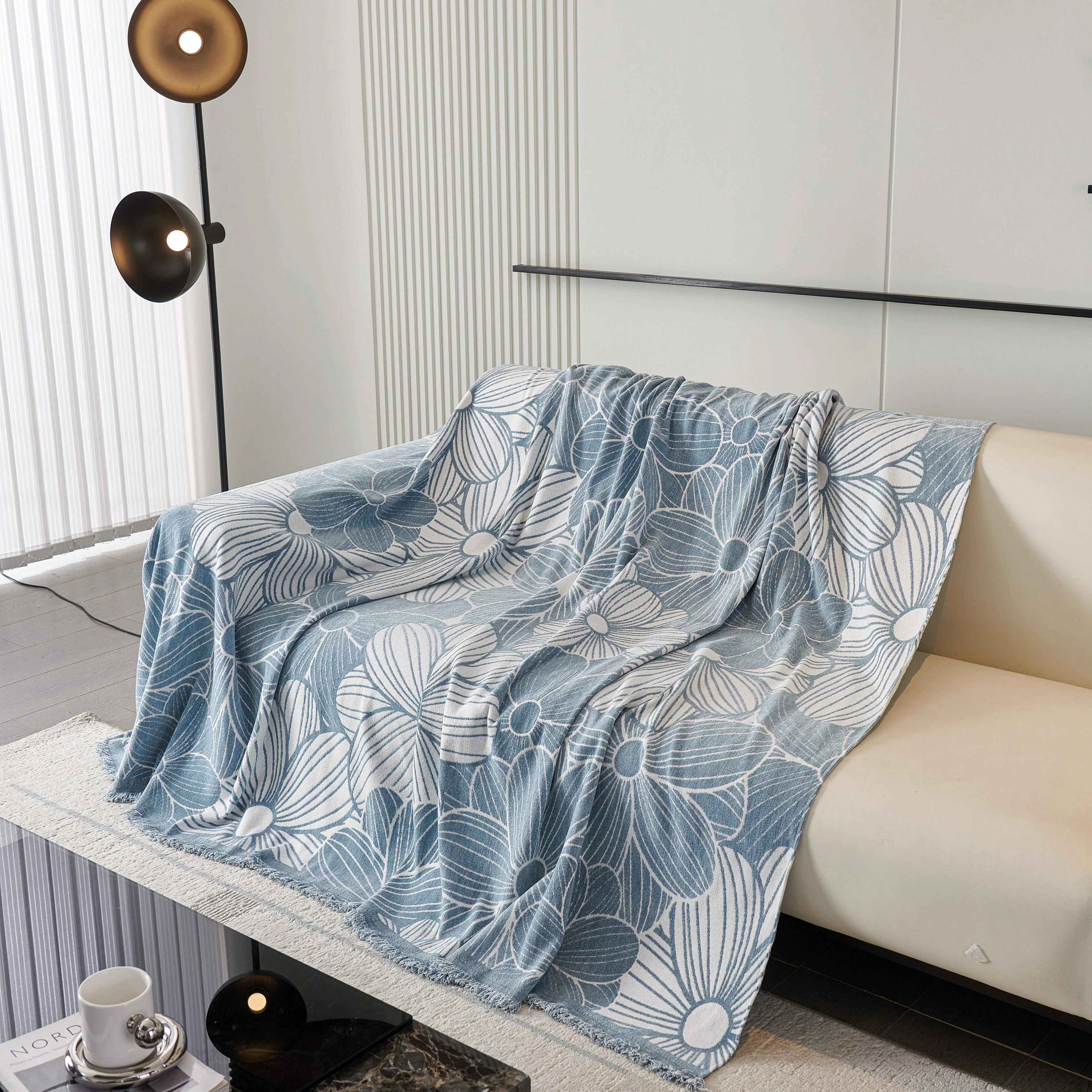 Chenille Jacquard Sofa Throw Cover with Tassels, All-Season Furniture Protector for Home and Office - Image 9