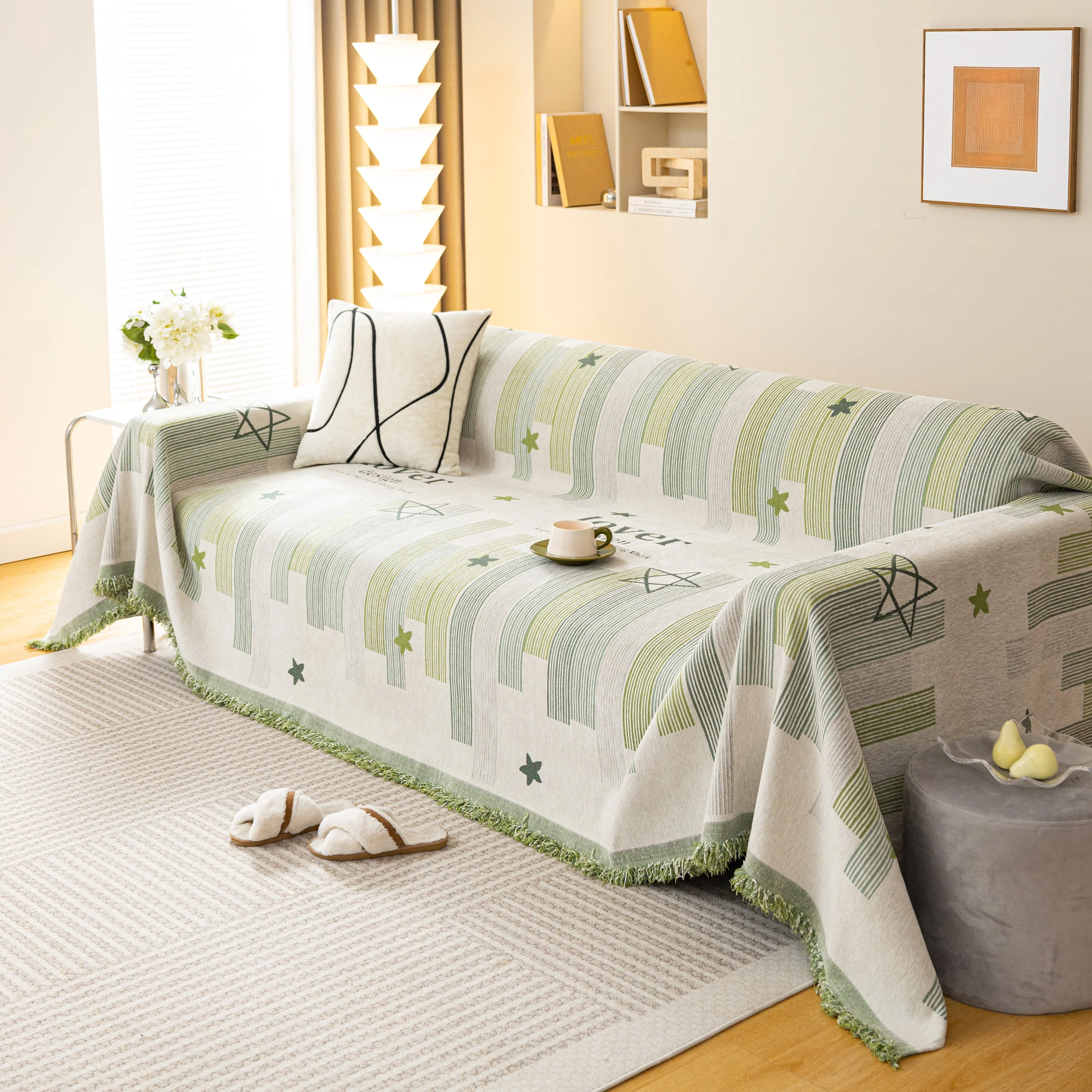 Geometric Chenille Sofa Throw Cover, Breathable Couch Protector with Tassel Fringe - Image 11