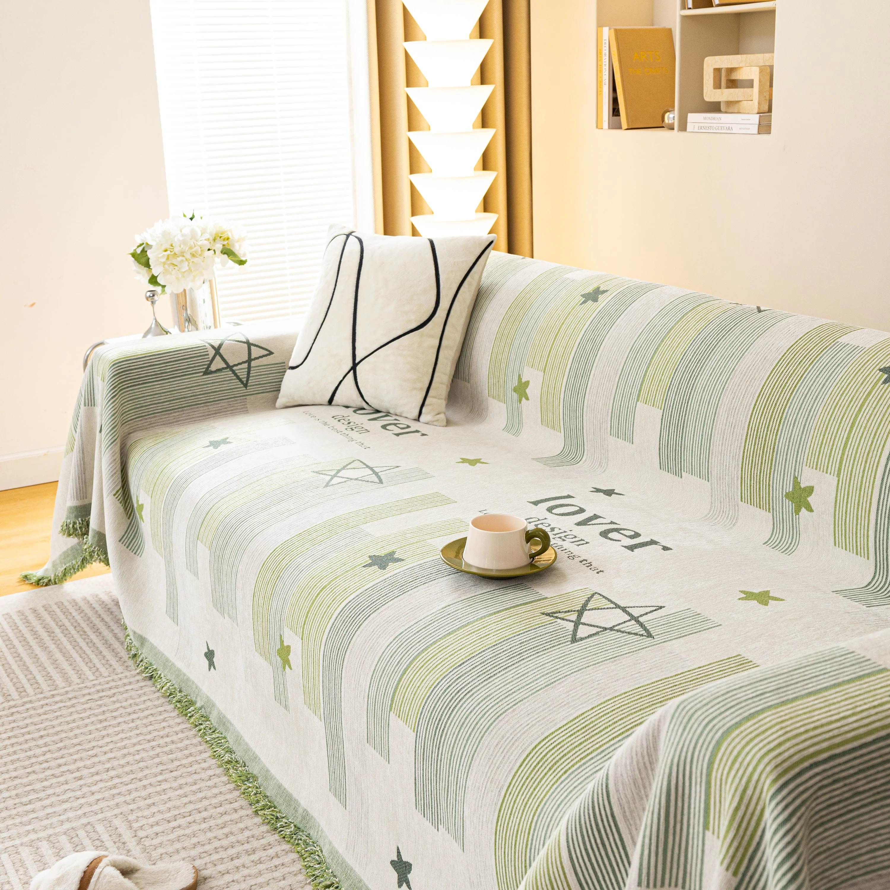 Geometric Chenille Sofa Throw Cover, Breathable Couch Protector with Tassel Fringe - Image 12