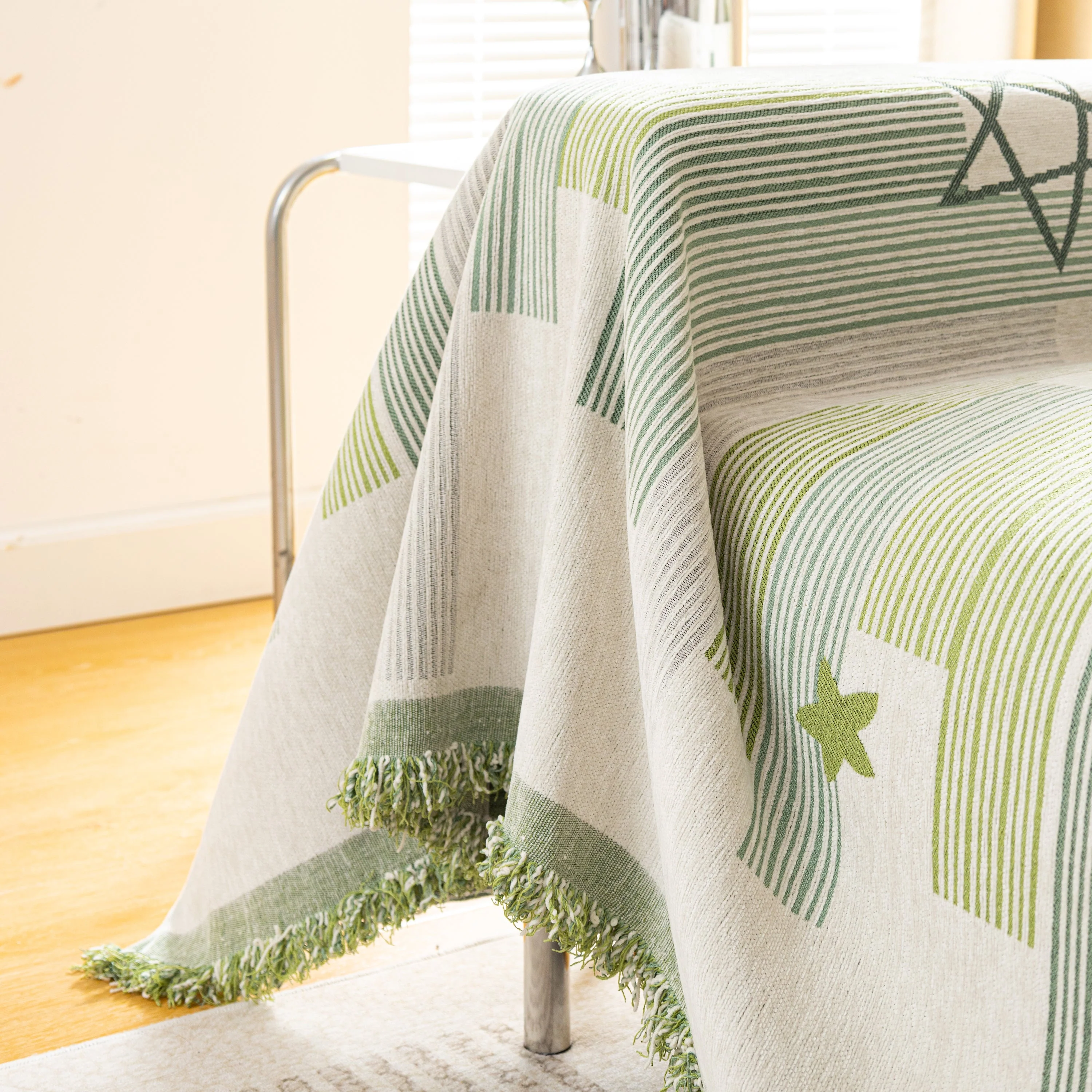 Geometric Chenille Sofa Throw Cover, Breathable Couch Protector with Tassel Fringe - Image 18