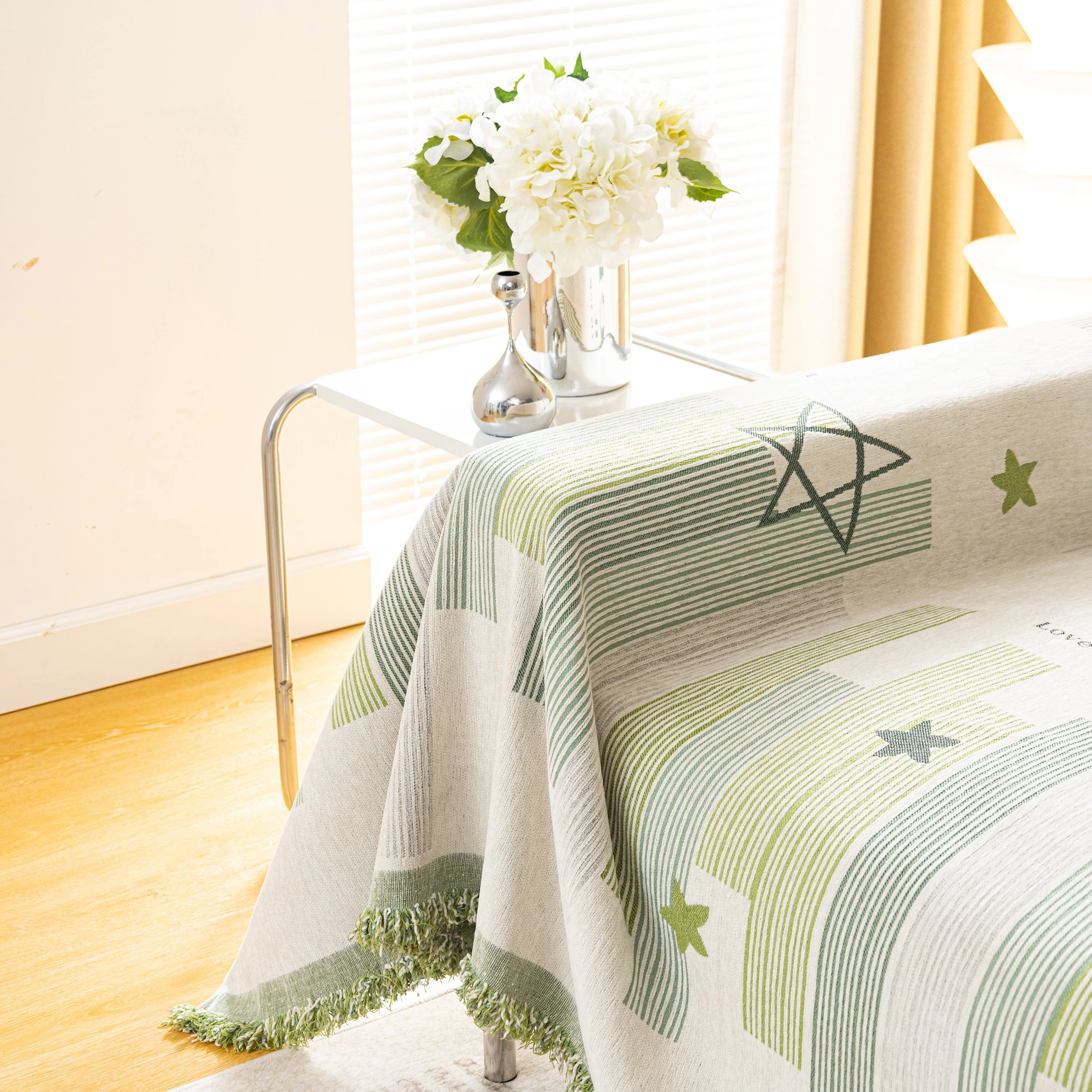 Geometric Chenille Sofa Throw Cover, Breathable Couch Protector with Tassel Fringe - Image 19