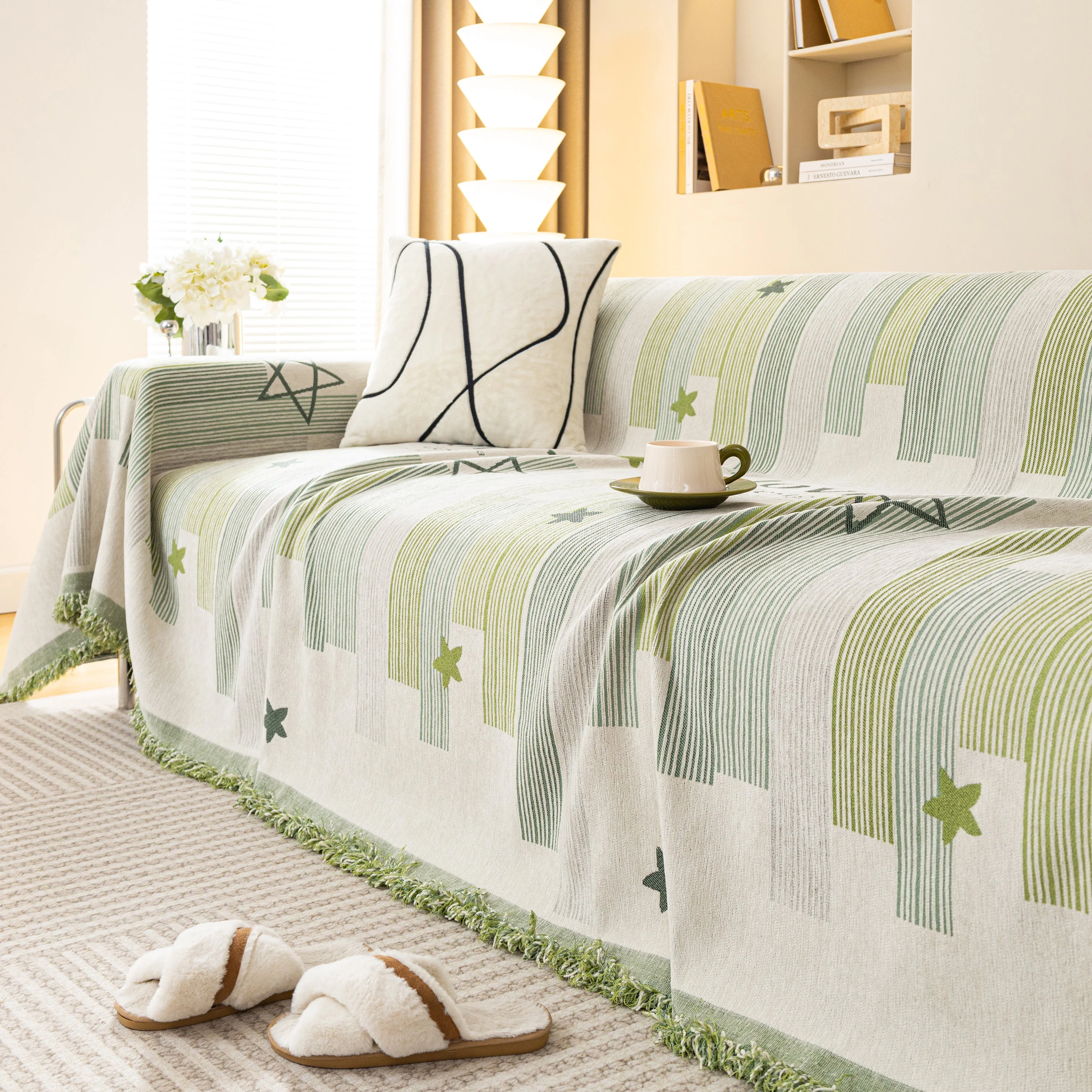 Geometric Chenille Sofa Throw Cover, Breathable Couch Protector with Tassel Fringe - Image 21