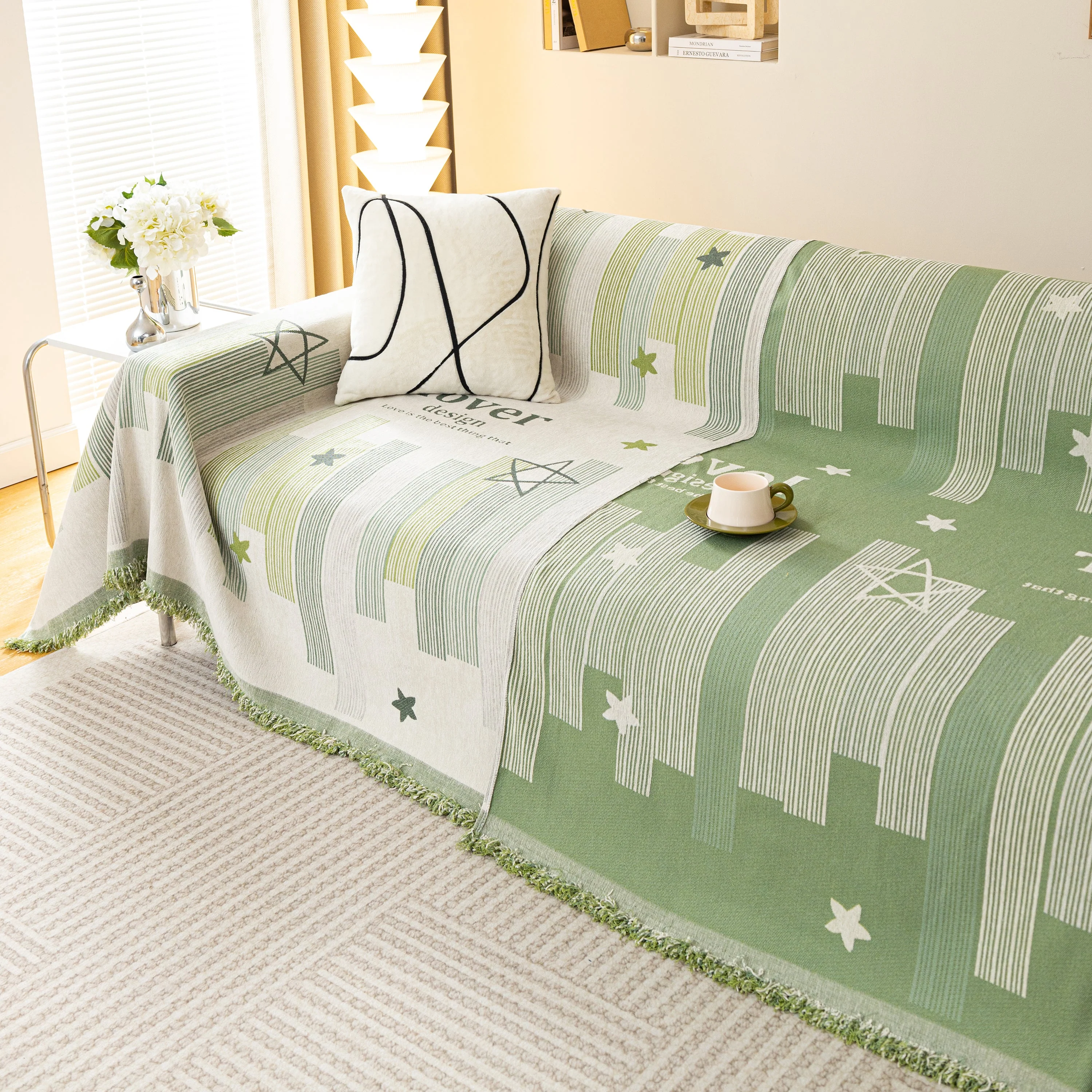 Geometric Chenille Sofa Throw Cover, Breathable Couch Protector with Tassel Fringe - Image 22