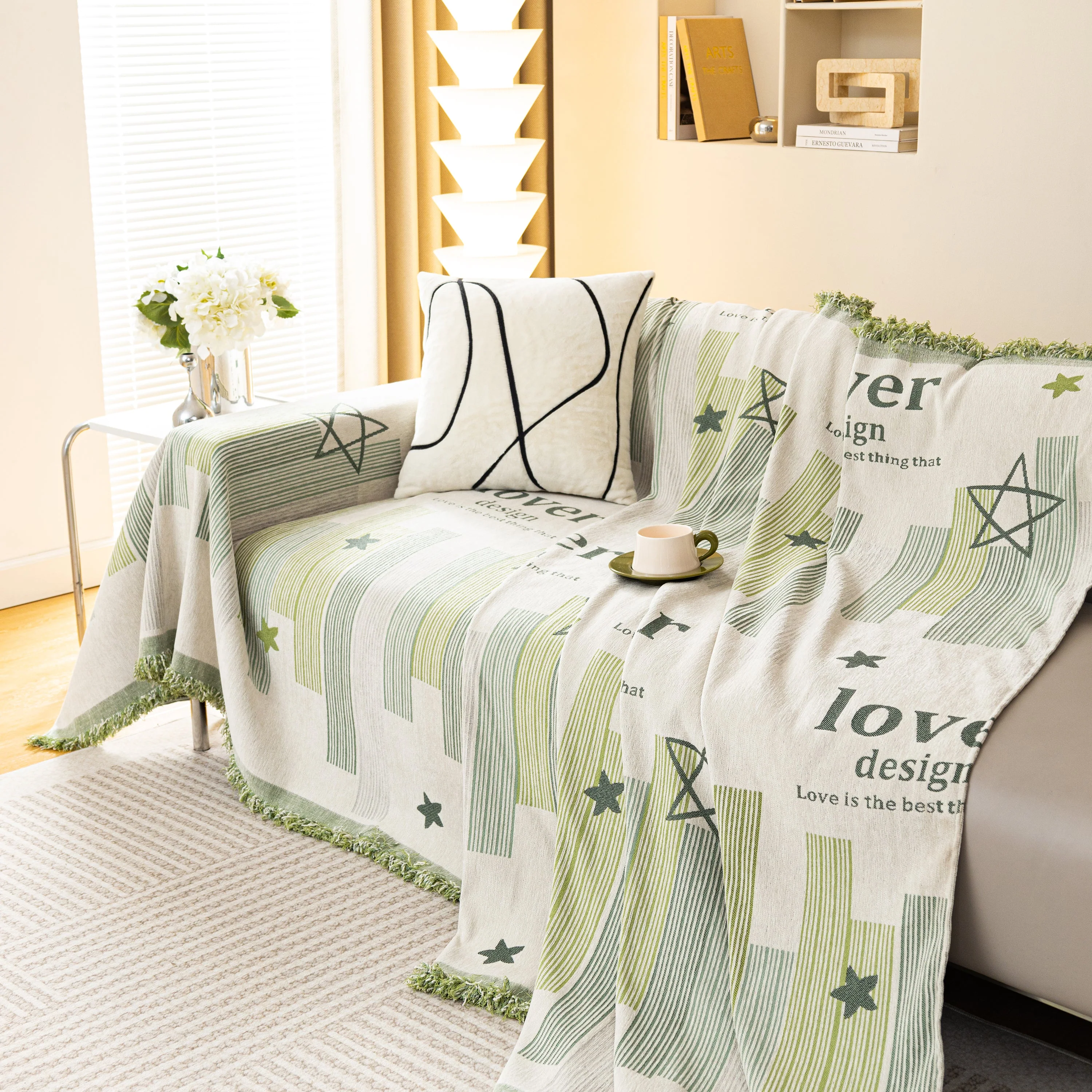 Geometric Chenille Sofa Throw Cover, Breathable Couch Protector with Tassel Fringe - Image 23