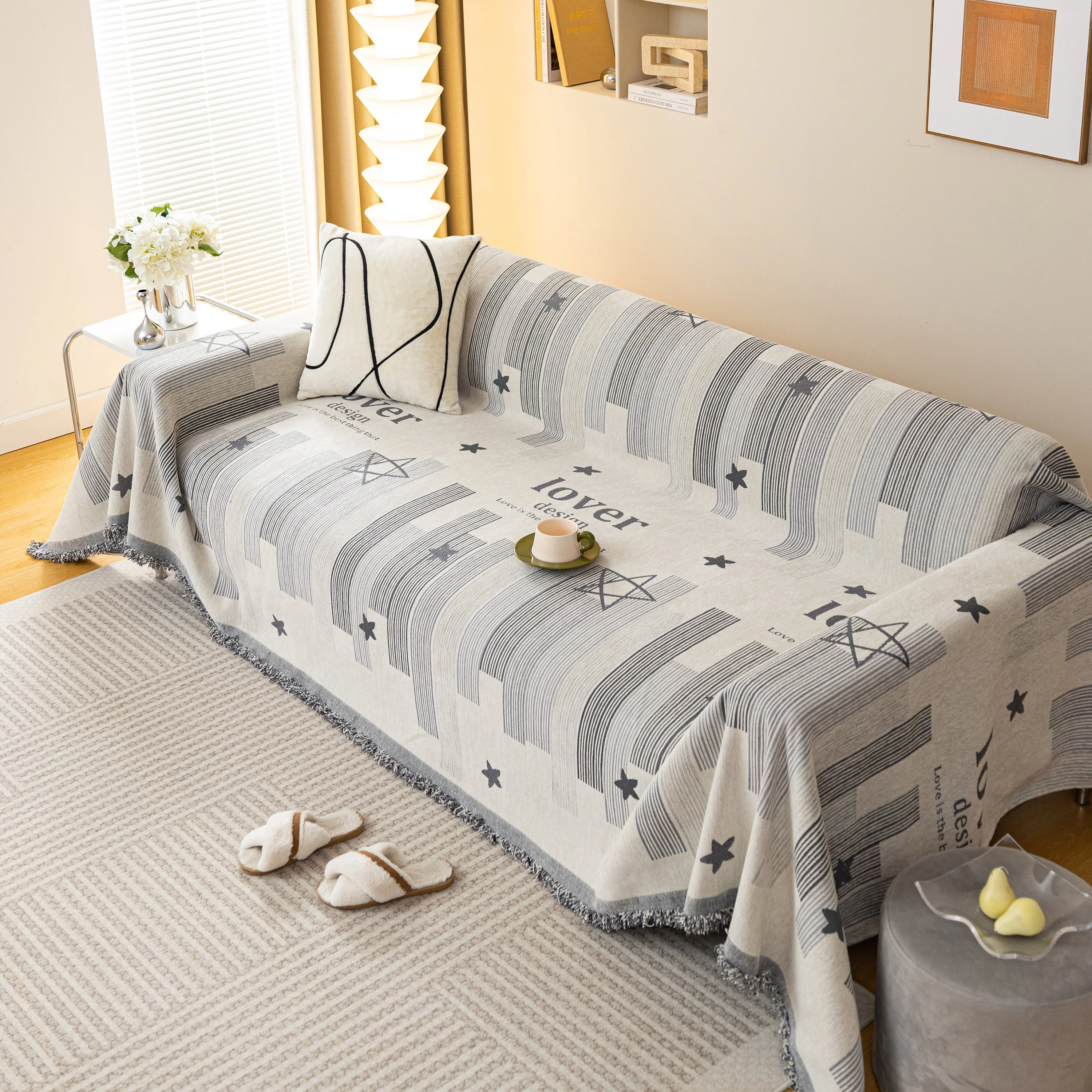 Geometric Chenille Sofa Throw Cover, Breathable Couch Protector with Tassel Fringe - Image 25