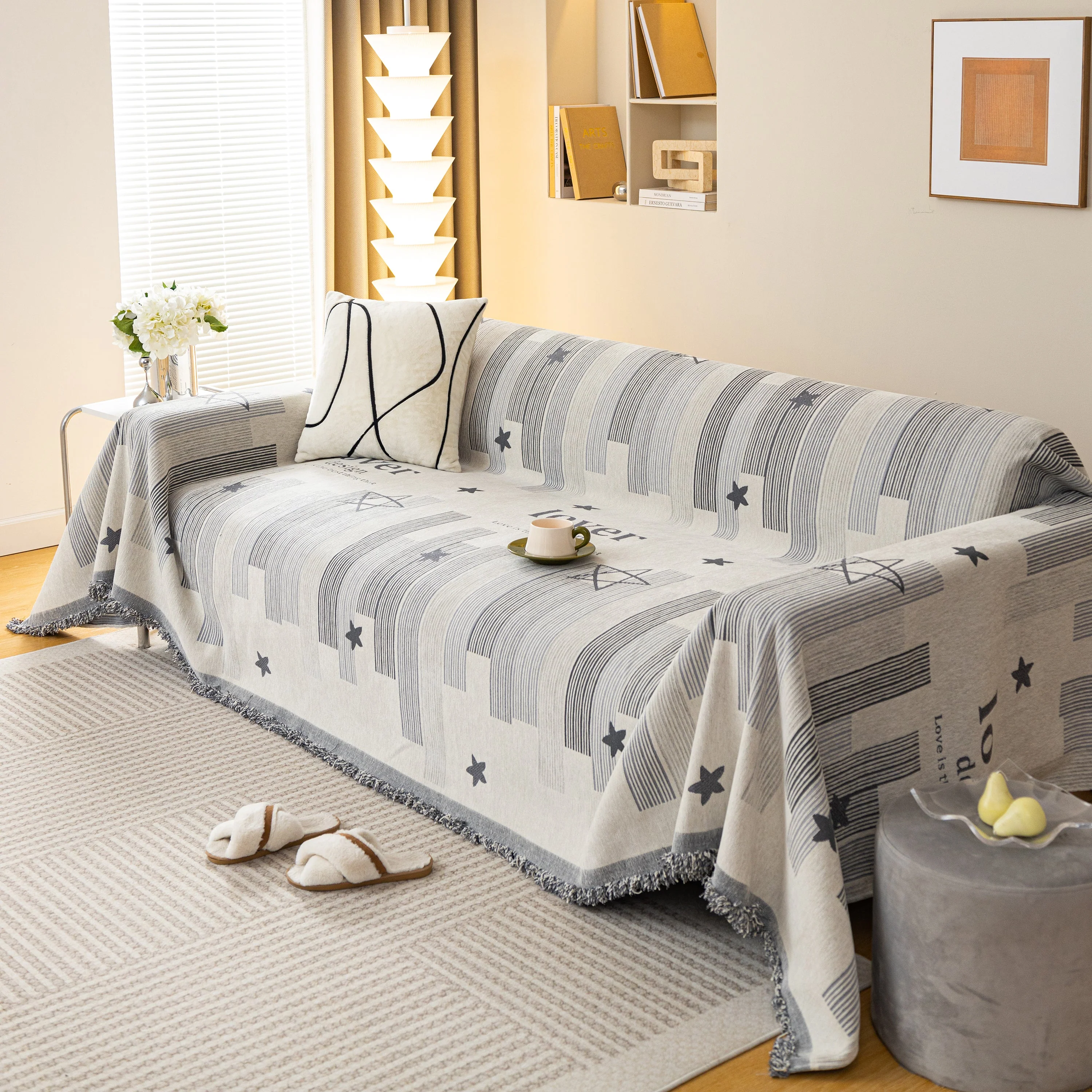 Geometric Chenille Sofa Throw Cover, Breathable Couch Protector with Tassel Fringe - Image 26