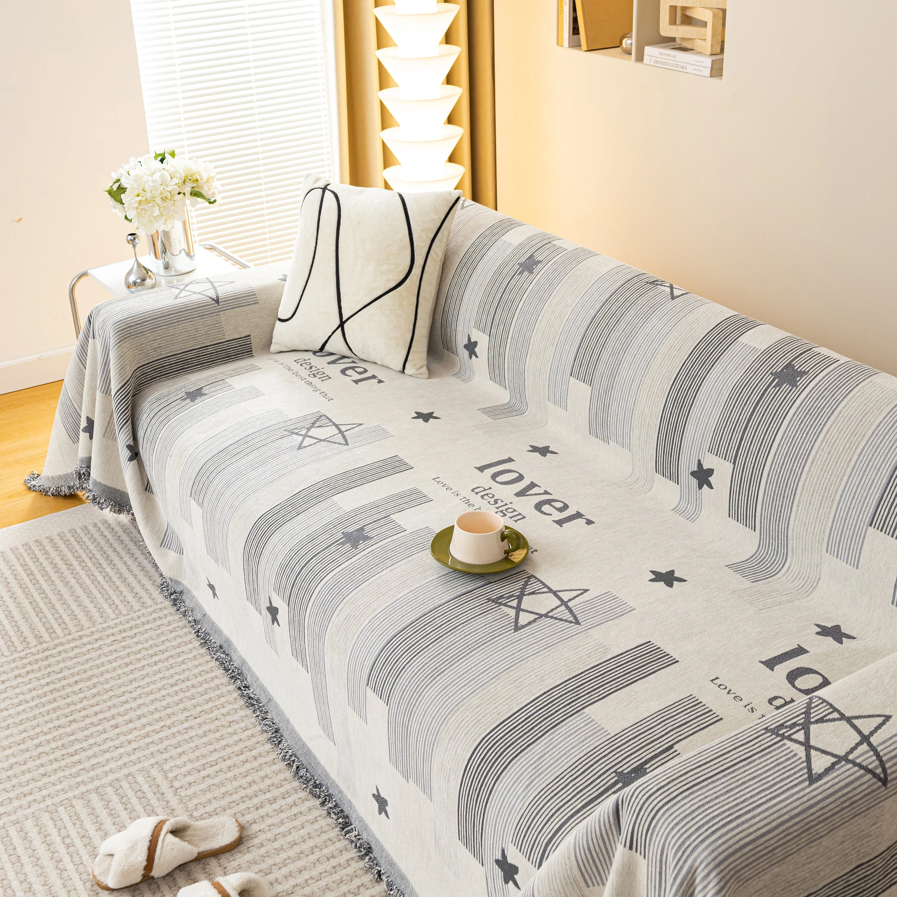 Geometric Chenille Sofa Throw Cover, Breathable Couch Protector with Tassel Fringe - Image 29