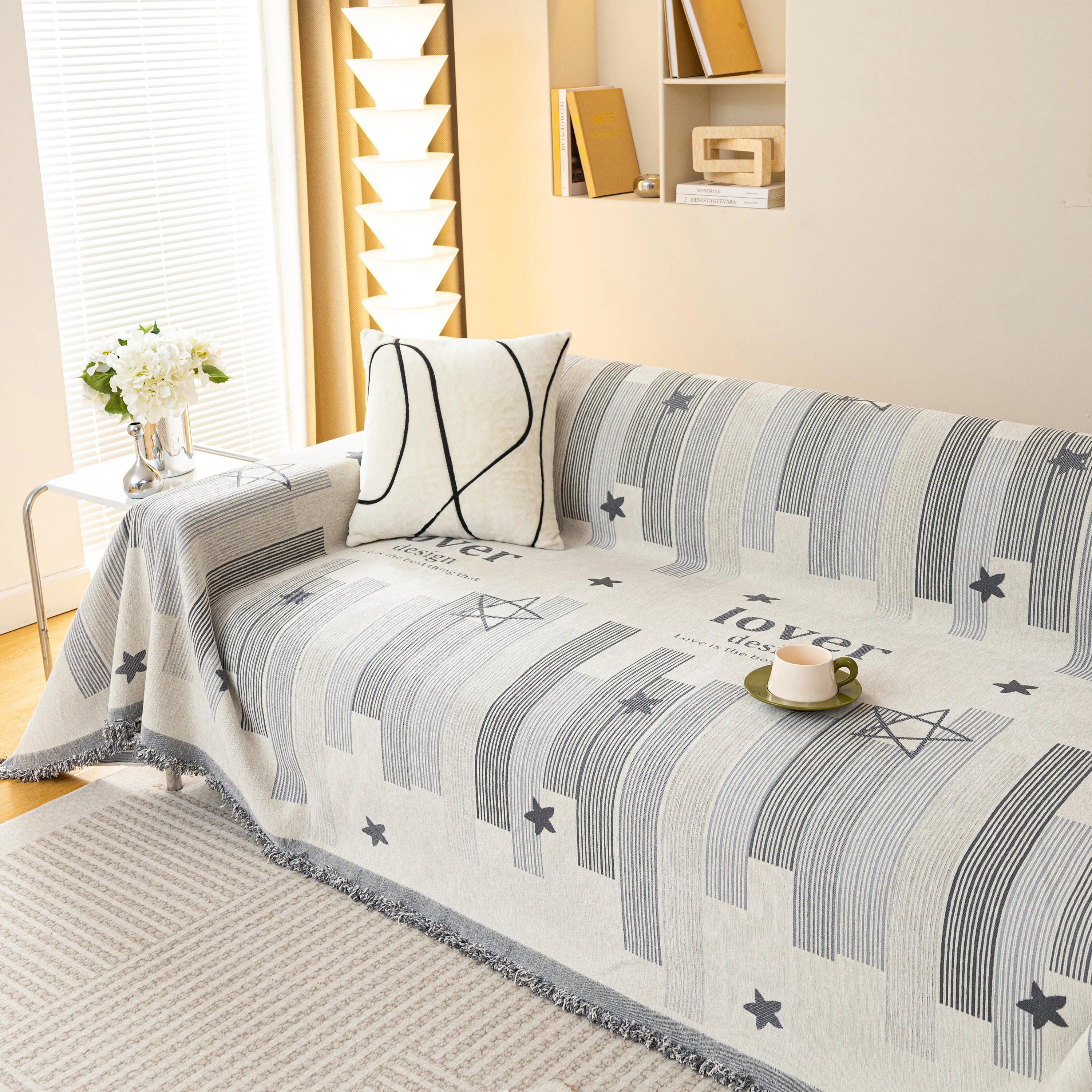 Geometric Chenille Sofa Throw Cover, Breathable Couch Protector with Tassel Fringe - Image 30