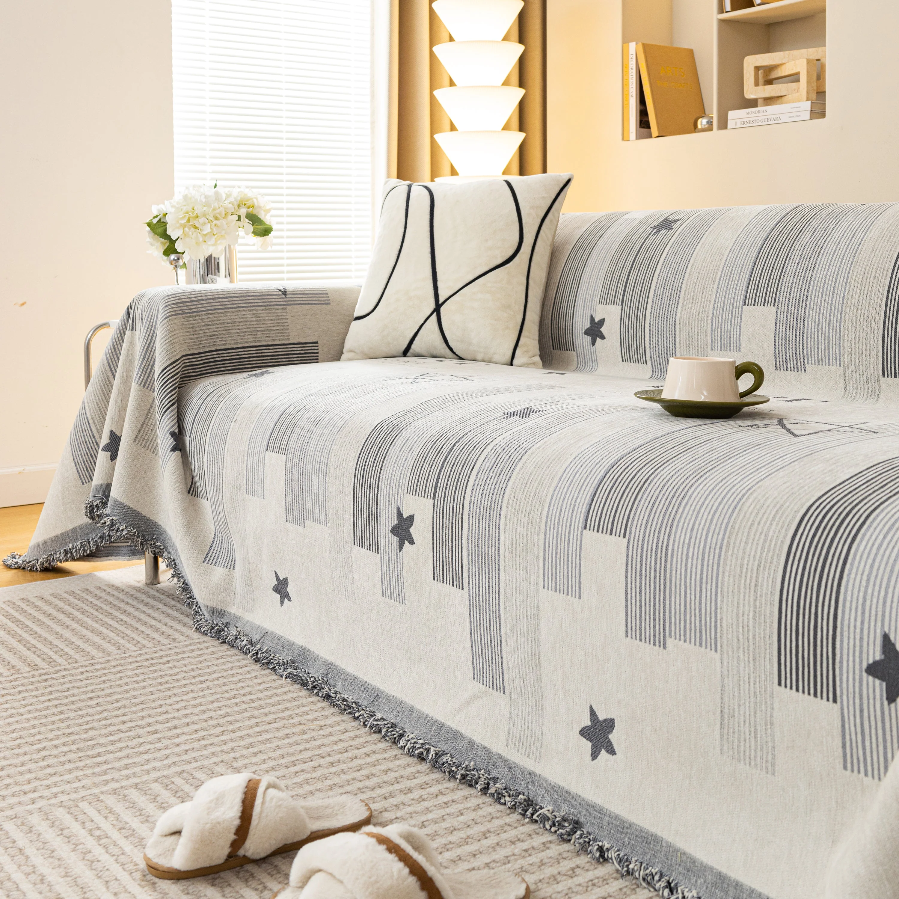 Geometric Chenille Sofa Throw Cover, Breathable Couch Protector with Tassel Fringe - Image 31