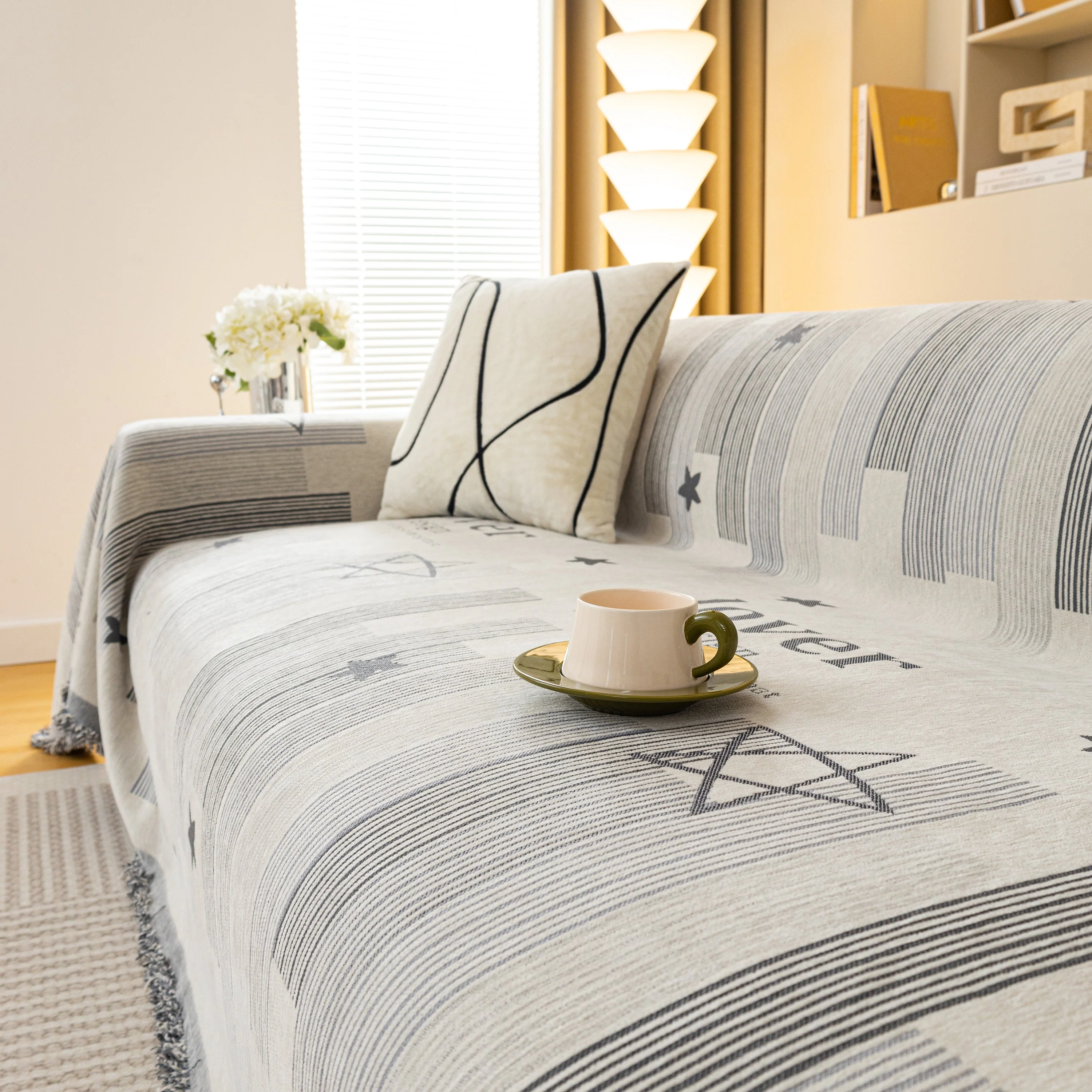 Geometric Chenille Sofa Throw Cover, Breathable Couch Protector with Tassel Fringe - Image 32
