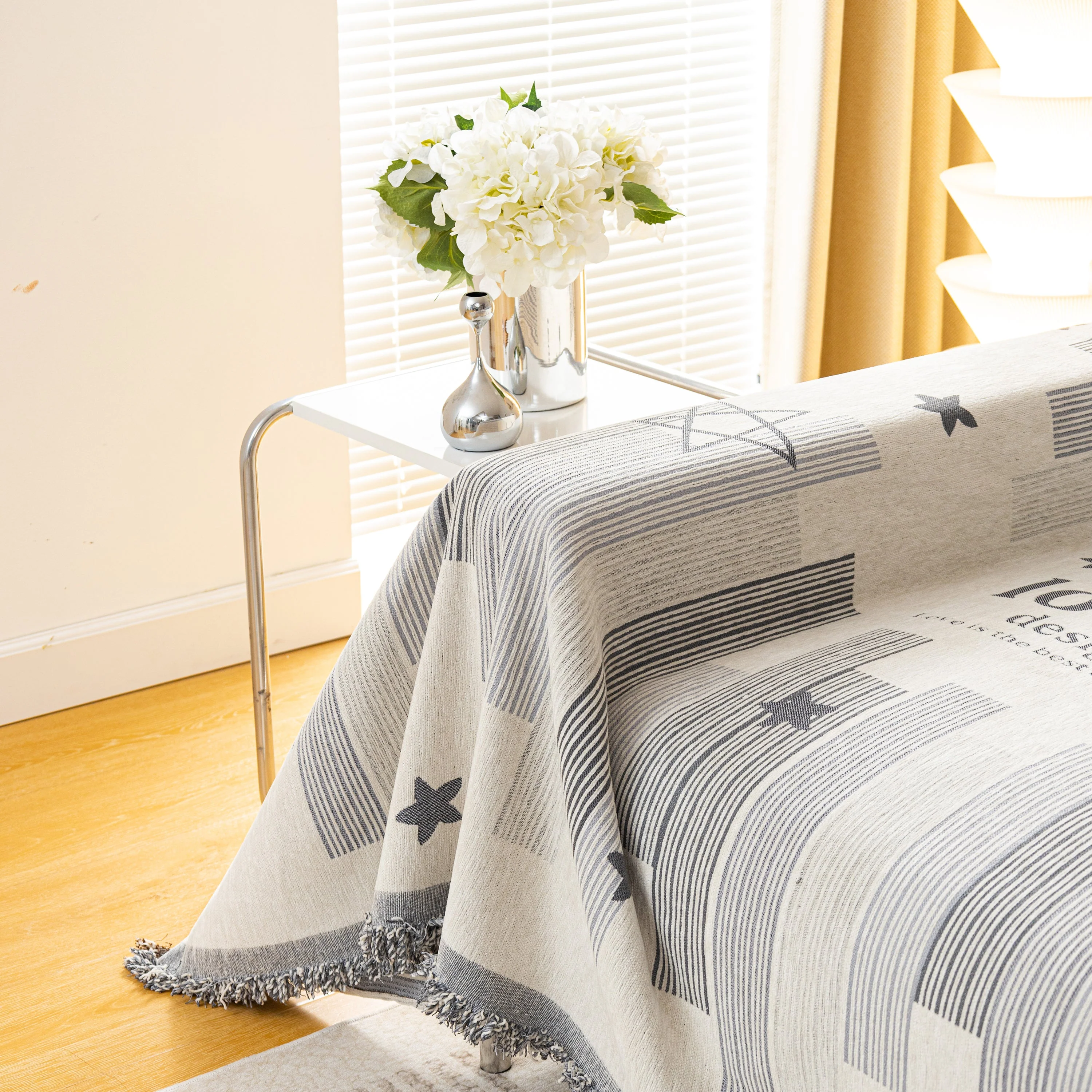 Geometric Chenille Sofa Throw Cover, Breathable Couch Protector with Tassel Fringe - Image 34