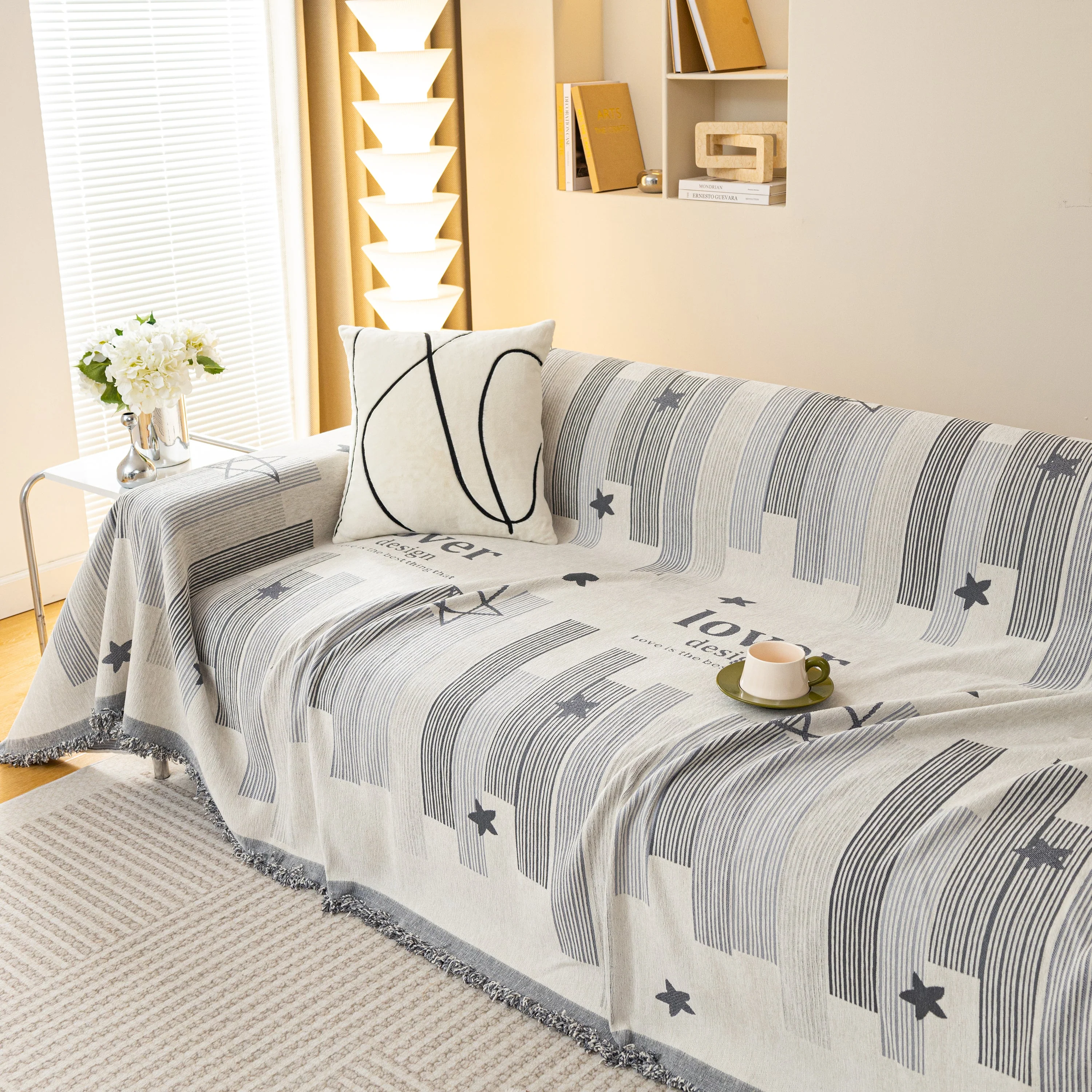 Geometric Chenille Sofa Throw Cover, Breathable Couch Protector with Tassel Fringe - Image 36